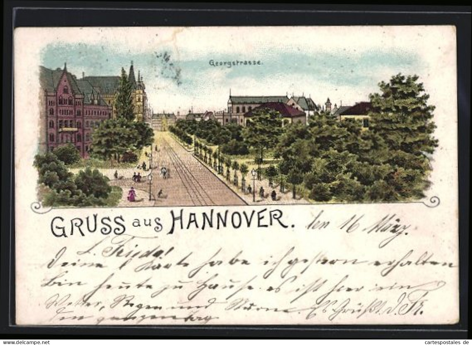 Lithographie Hannover, Partie In Der Georgstrasse  - Hannover