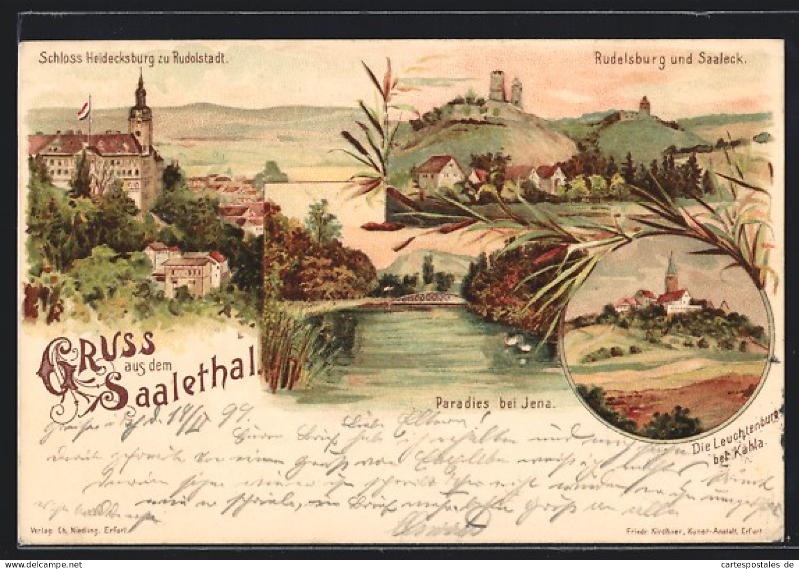 Lithographie Jena, Partie Am Paradies, Leuchtenburg Bei Kahla  - Kahla