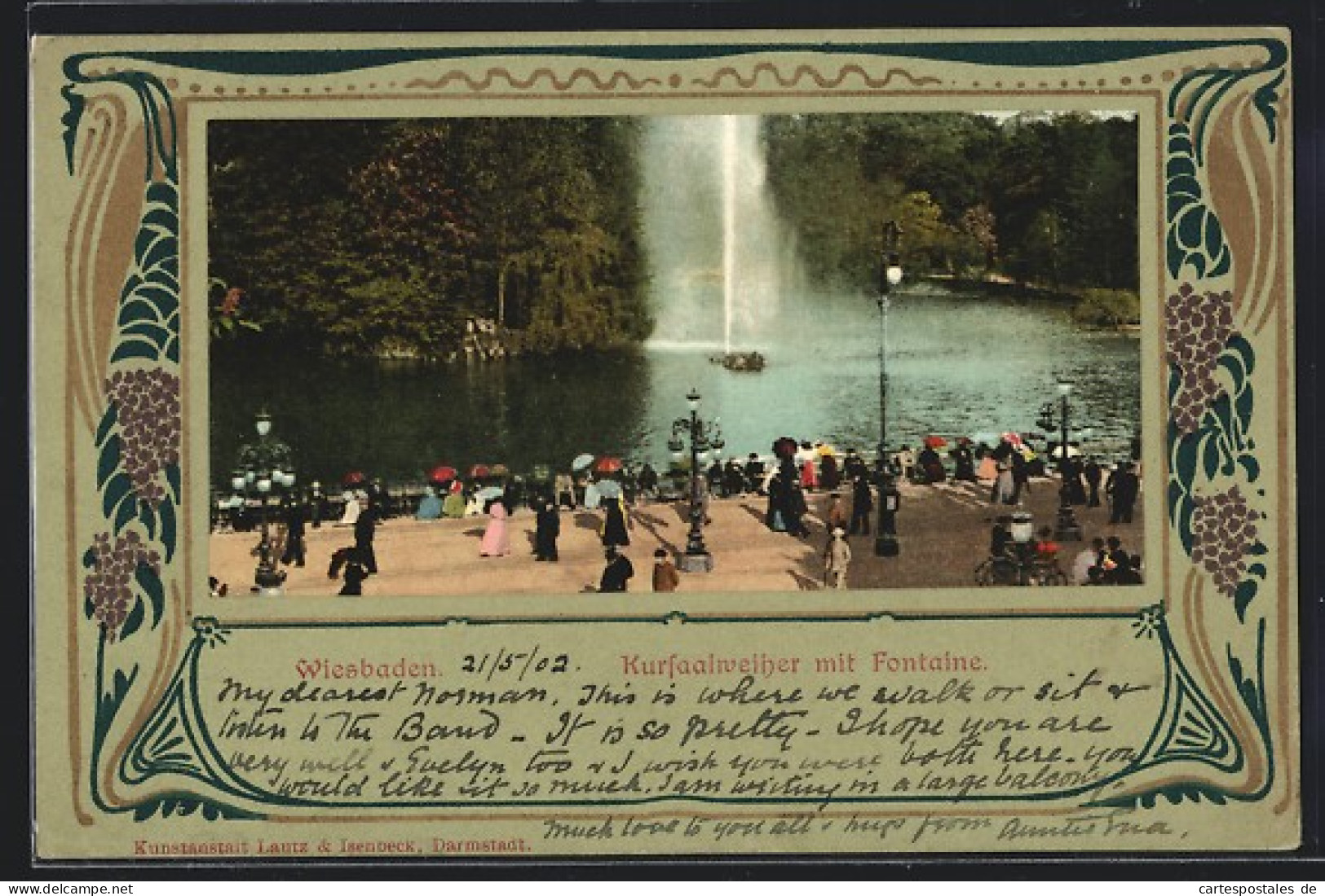 AK Wiesbaden, Kursaalweiher Mit Fontaine, Passepartout  - Wiesbaden