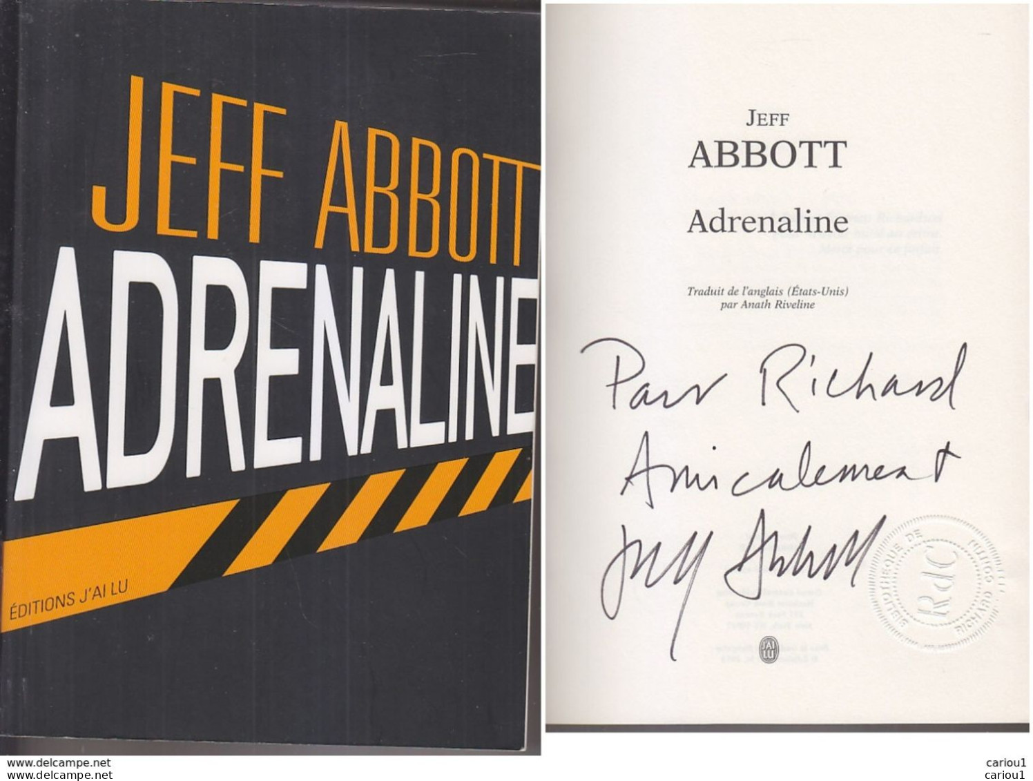 C1 Jeff ABBOTT - ADRENALINE Envoi DEDICACE Signed - Autographed