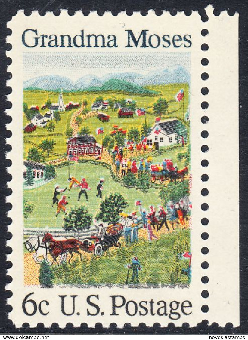 !a! USA Sc# 1370 MNH SINGLE W/ Right Margin - Grandma Moses - Unused Stamps