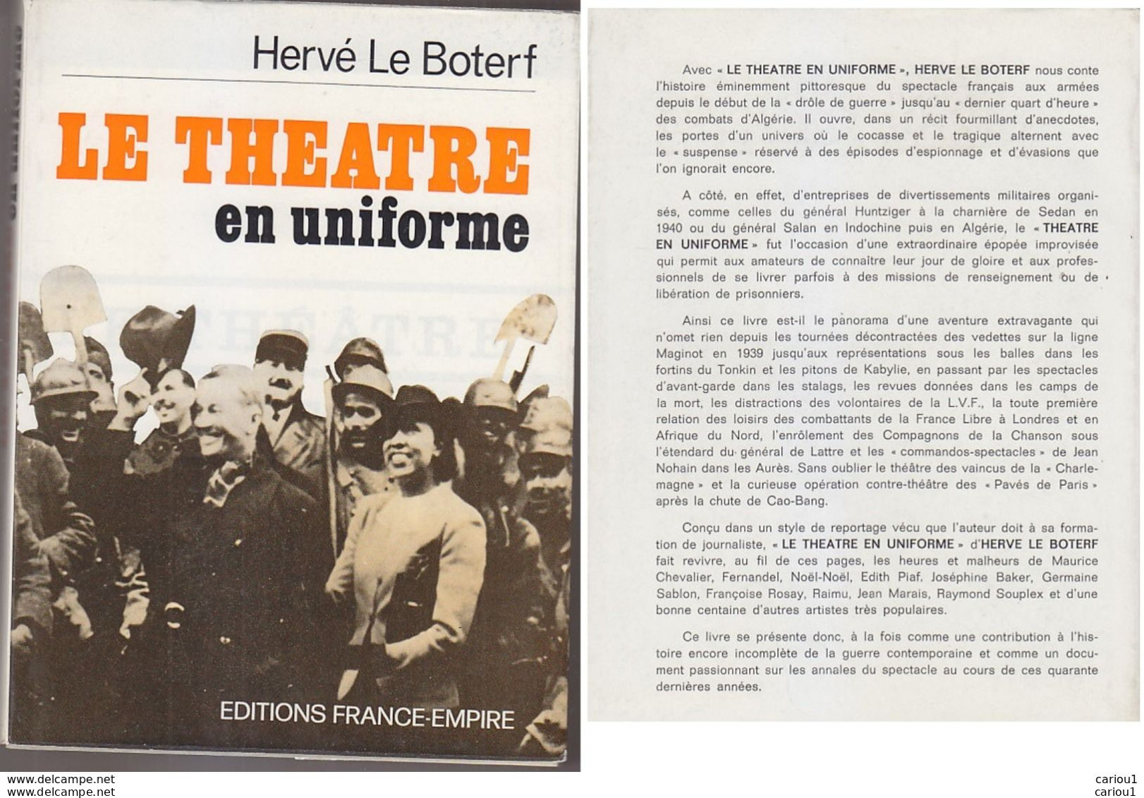 C1  Le Boterf LE THEATRE EN UNIFORME Drole De Guerre Aux Accords D Evian EPUISE Port Inclus France - History