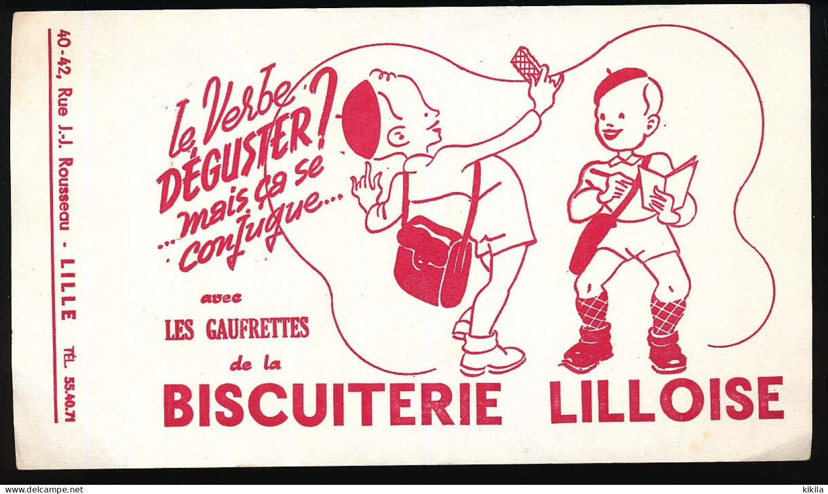 Buvard 20 X 11,4 BISCUITERIE LILLOISE  Gaufrettes  écoliers Cartable  Fabriquée à Lille (Nord) - Cake & Candy