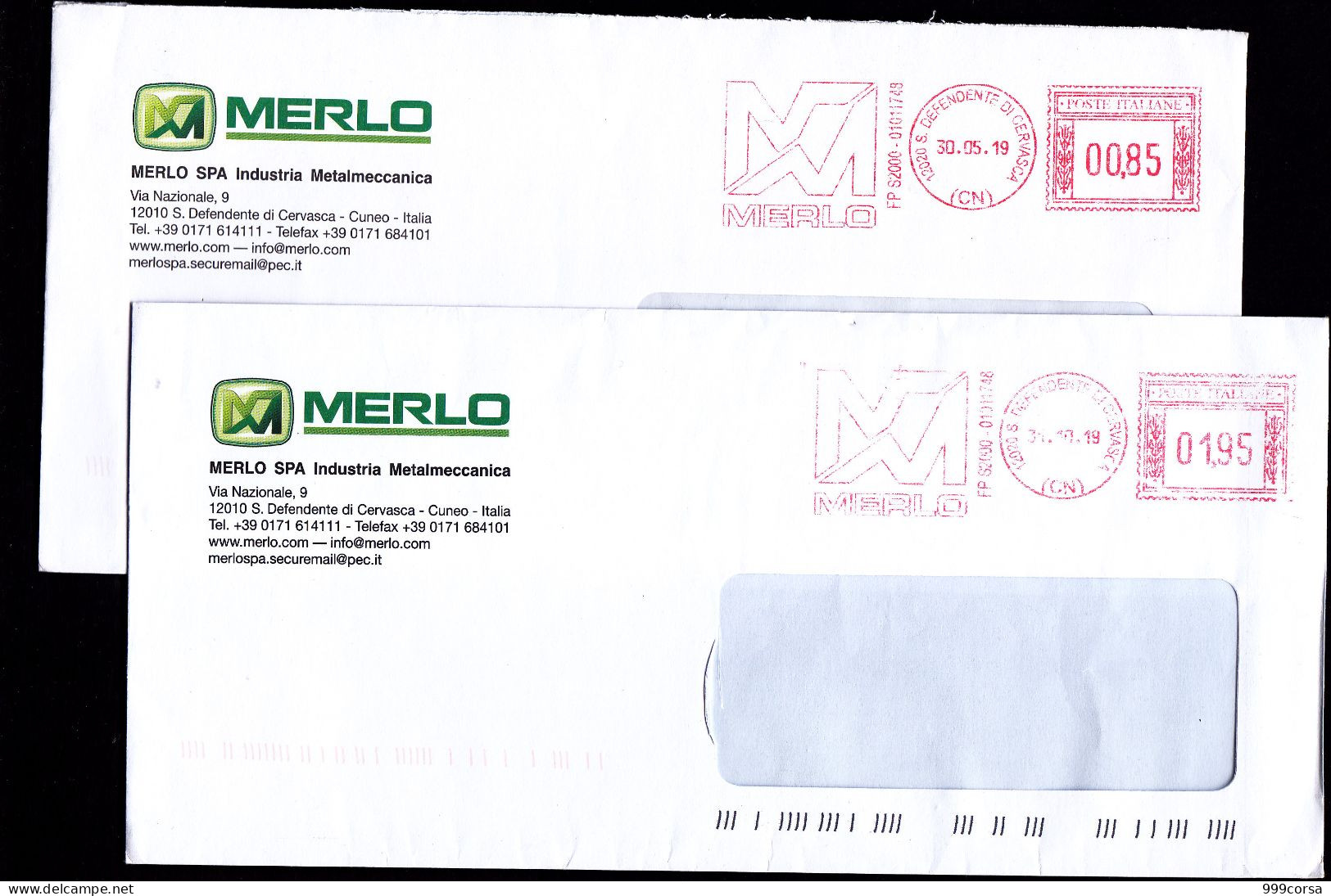Industria Meccanica, Merlo (carrelli Elevatori) 30-5-19,31-10-19(b), 2 Tariffe (0,85-1,95)San Defendente Di Cervasca,ema - Franking Machines (EMA)