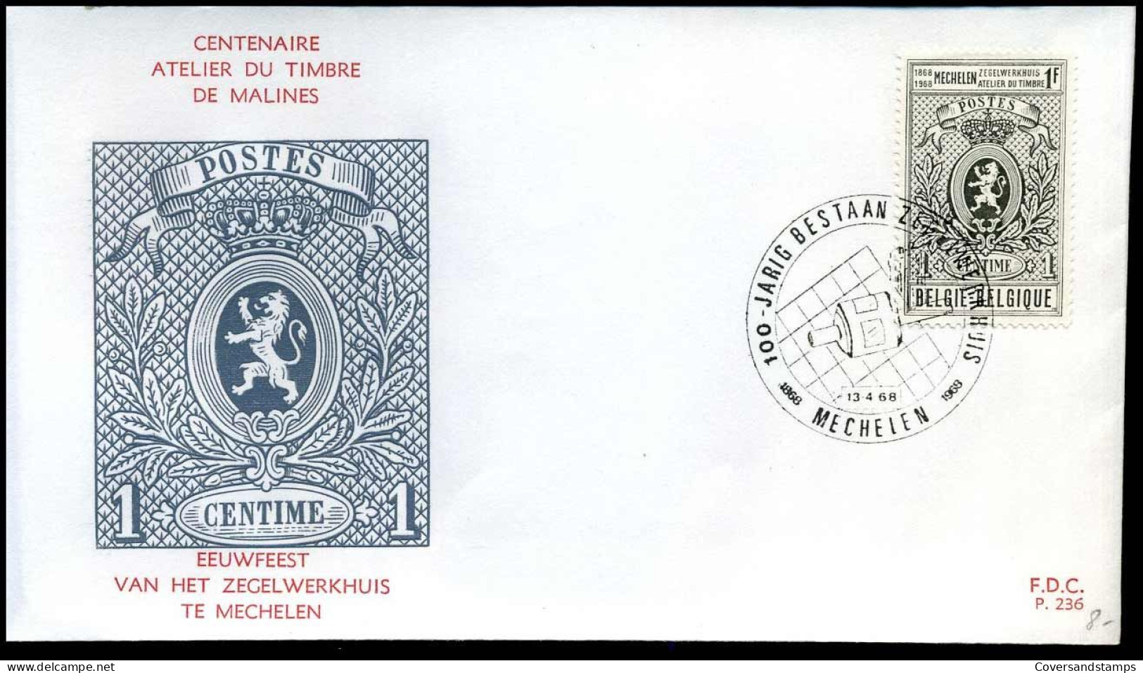 1447 -  FDC - Eeuwfeest Zegeldrukkerij - Stempel : Mechelen - 1961-1970