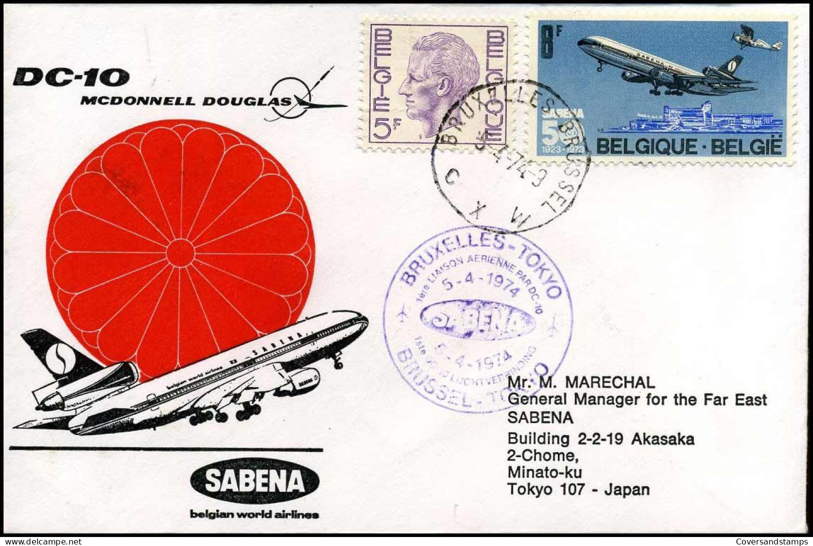 First Flight Brussels-Tokyo, DC-10, SABENA - Briefe U. Dokumente