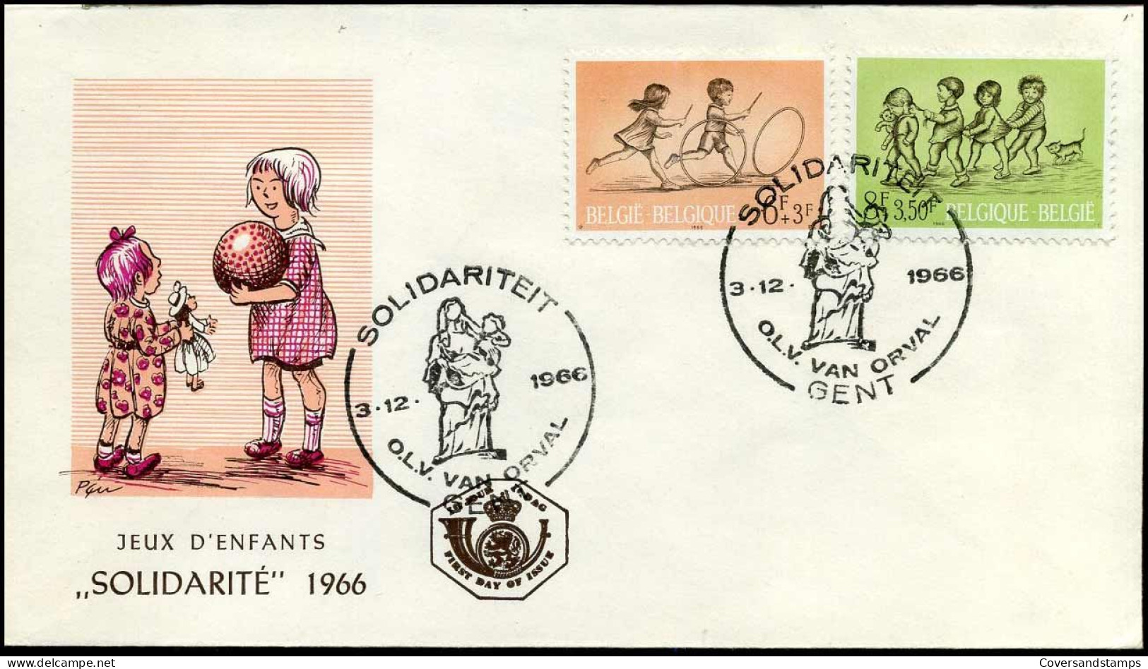 1402+1403 - FDC - Solidariteit, Kinderspelen - Stempel : 2 X Gent - 1961-1970