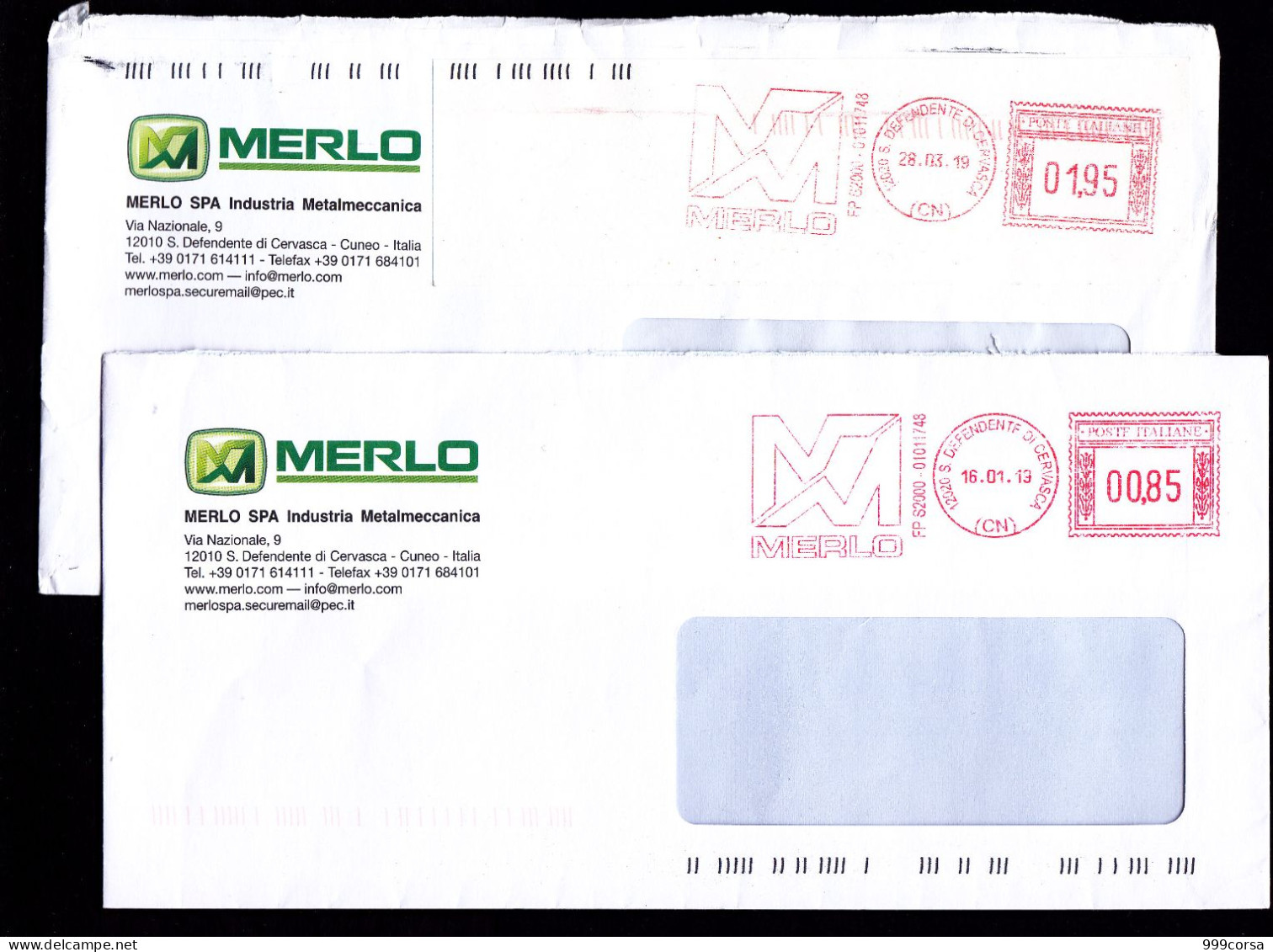 Industria Meccanica, Merlo (carrelli Elevatori)1,95-0,85, 2 Tariffe,(c)28-3-19,16-1-19,San Defendente Cervasca,ema,meter - Franking Machines (EMA)