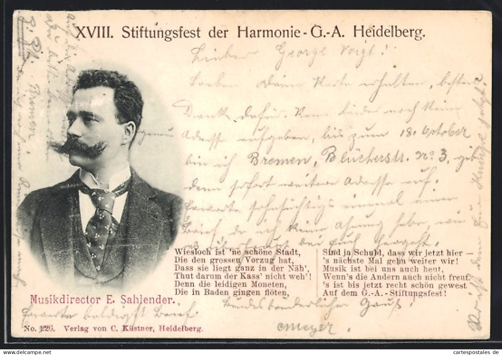 AK Heidelberg, XVIII. Stiftungsfest Der Harmonie-G.-A., Musikdirector E. Sahlender  - Heidelberg