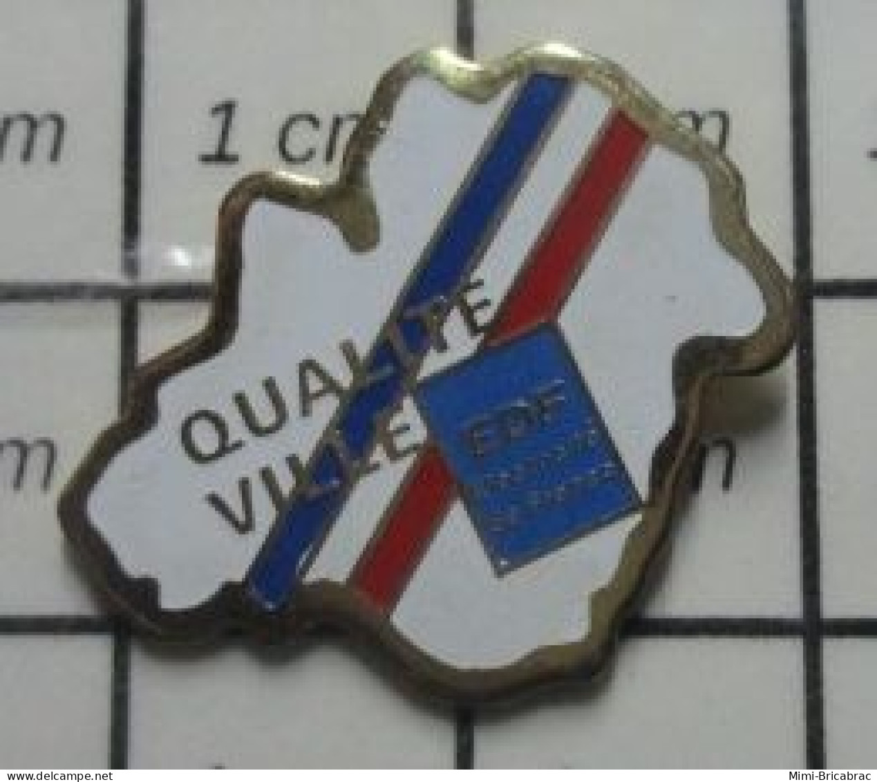 811B Pin's Pins / Beau Et Rare / EDF / RUBAN TRICOLORE QUALITE VILLE - EDF GDF