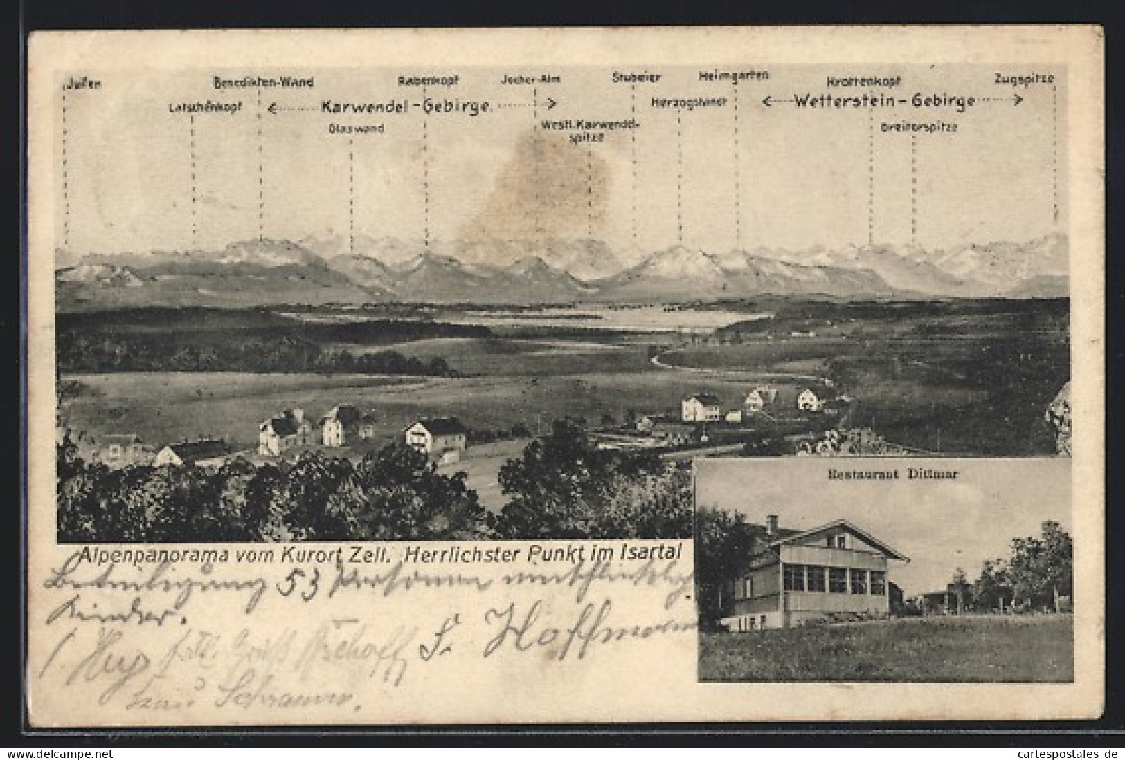 AK Zell /Isartal, Ortsansicht Mit Karwendel-Gebirge Und Wetterstein-Gebirge  - Autres & Non Classés