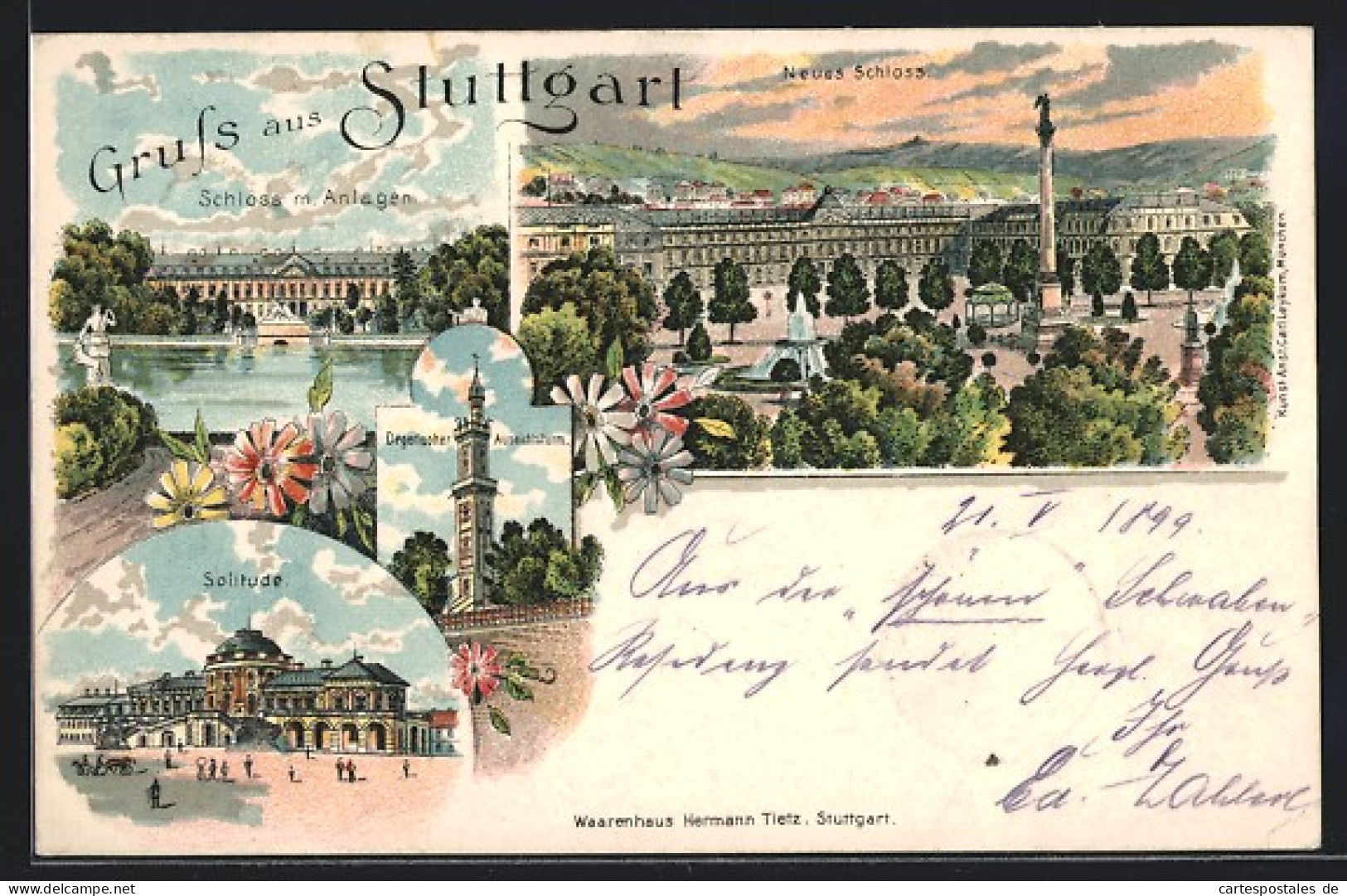 Lithographie Stuttgart, Neues Schloss, Solitude Und Schloss Mit Anlagen  - Stuttgart
