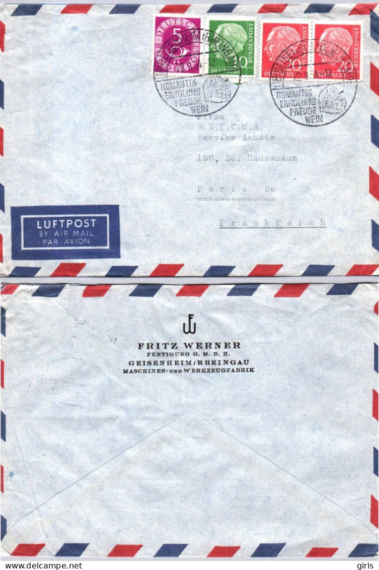 Allemagne - Lettre Poststempel GEISENHEIM (Rheingau) 1954 - Luftpost - Fritz Werner - Autres & Non Classés