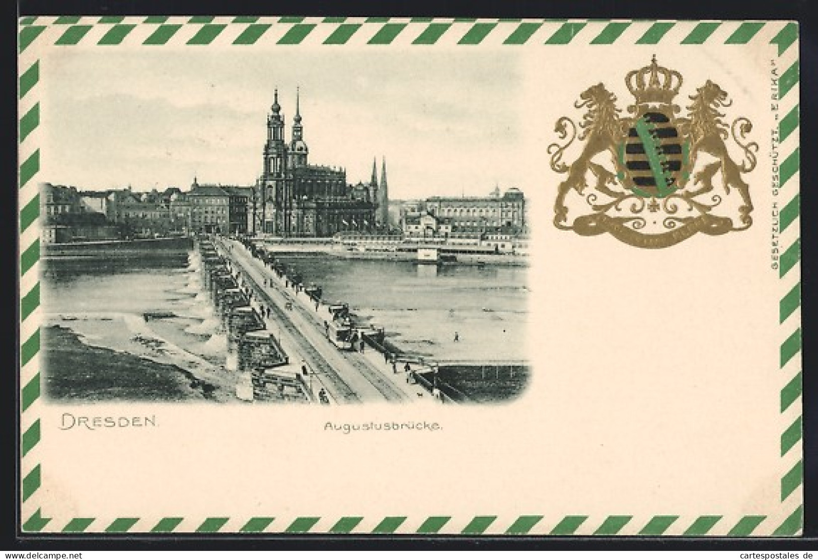 AK Dresden, Augustusbrücke Mit Strassenbahn Und Wappen  - Dresden