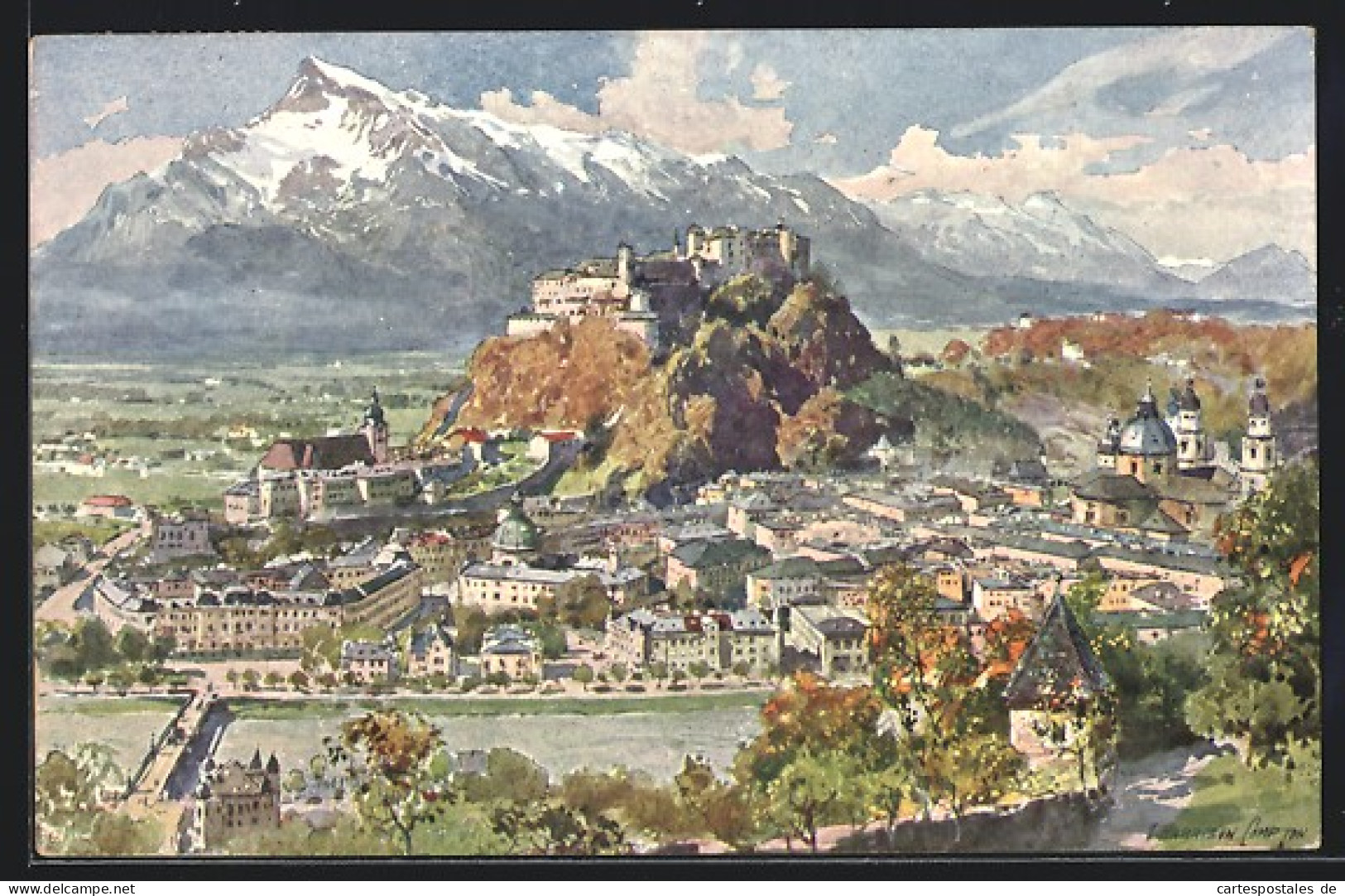 Künstler-AK Edward Harrison Compton: Salzburg, Teilansicht Gegen Den Untersberg  - Other & Unclassified