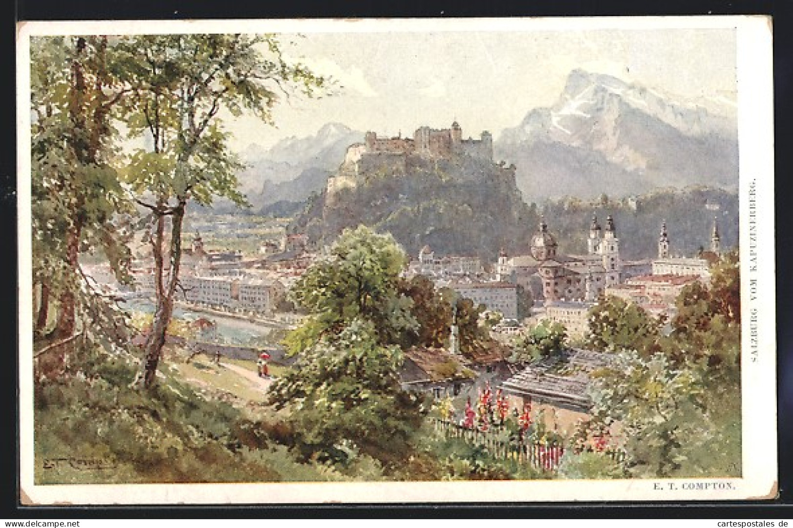 Künstler-AK Edward Theodore Compton: Salzburg, Teilansicht Mit Festung Hohensalzburg Vom Kapuzinerberg  - Compton, E.T.