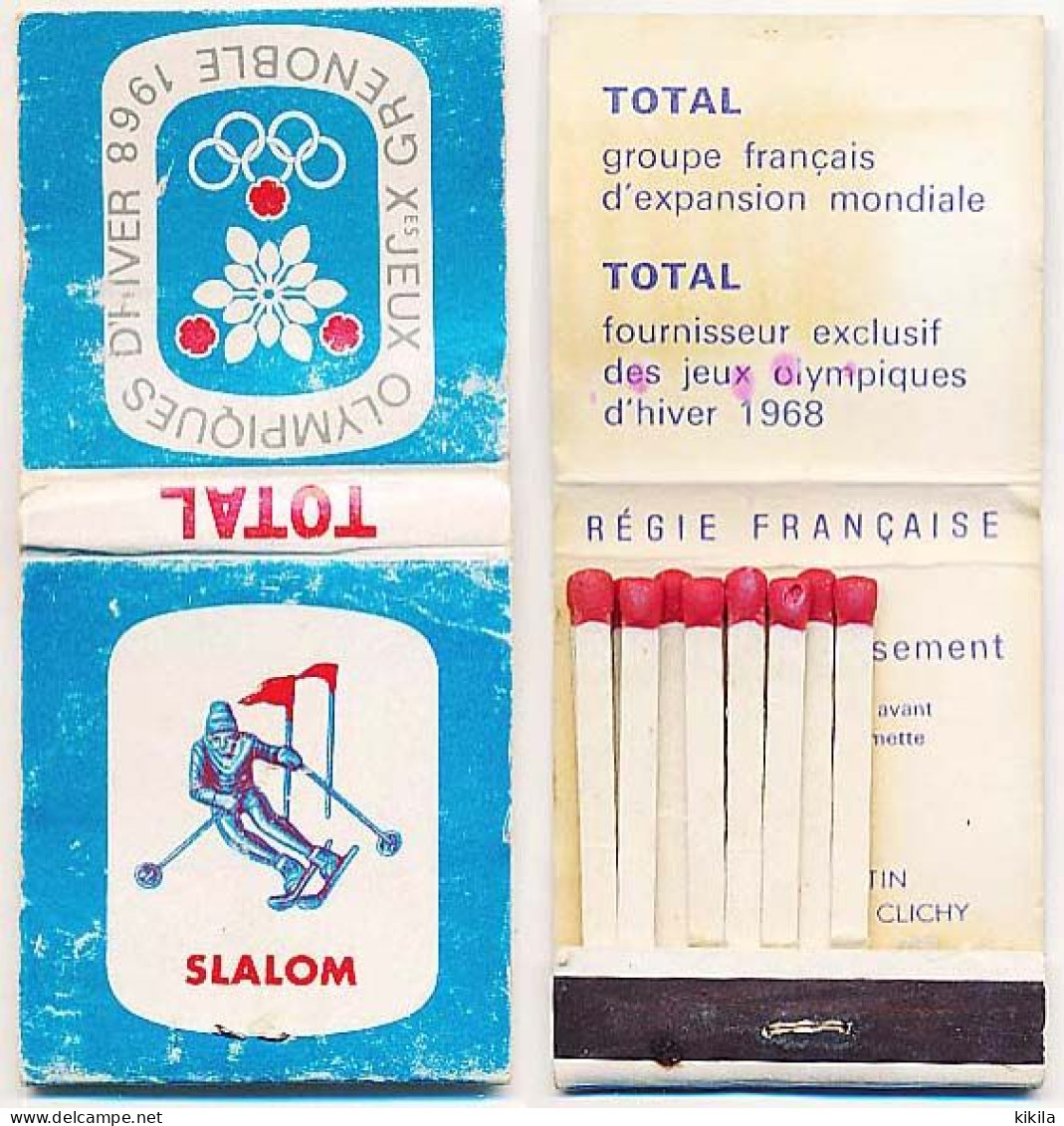 Pochette D'allumettes TOTAL Bleu SLALOM Xèmes Jeux Olympiques D'Hiver De GRENOBLE 1968 Olympic Games 68 - Matchboxes