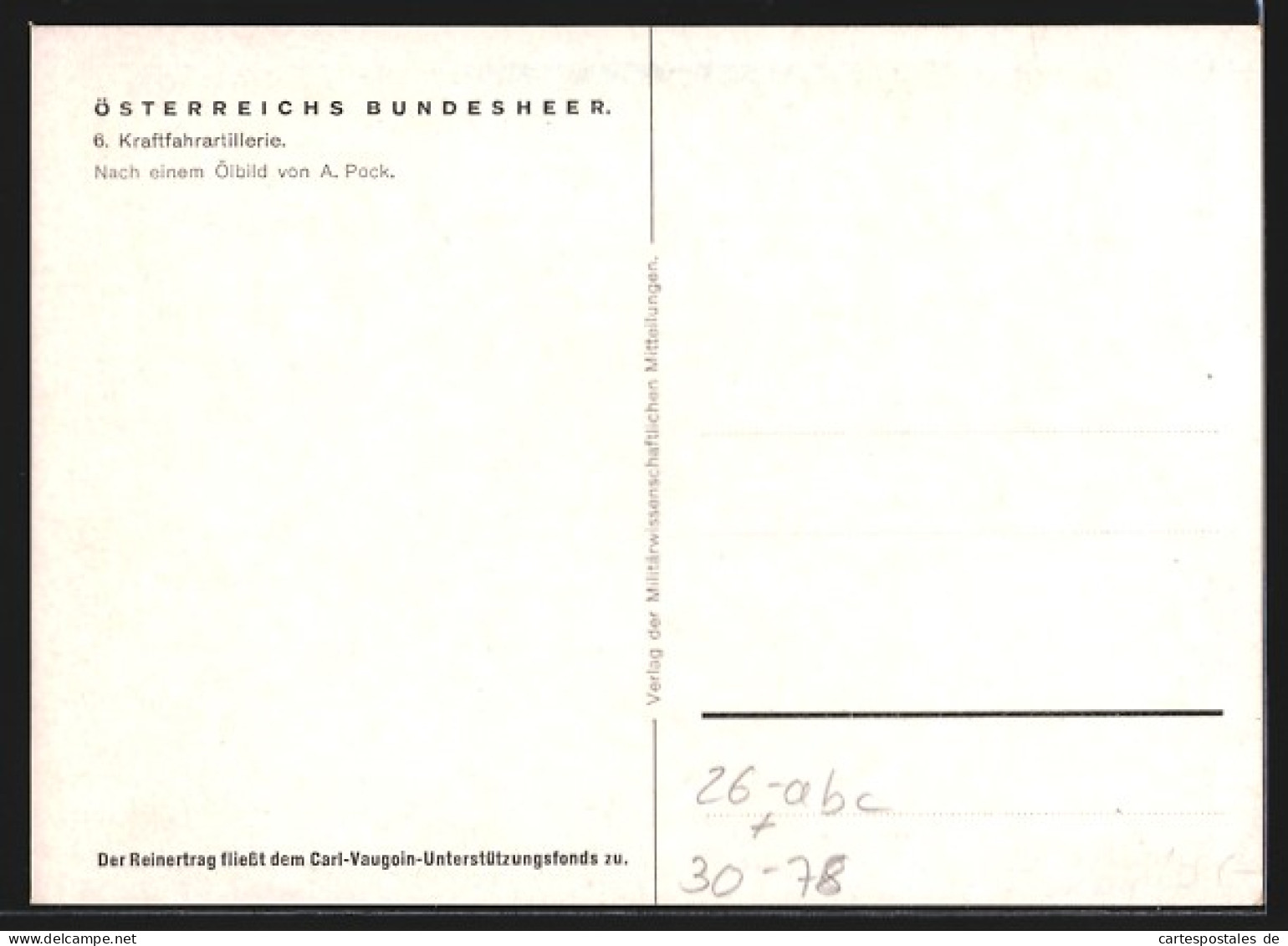 Künstler-AK Sign. Alexander Pock: Österreichisches Bundesheer, 6. Kraftfahrtartillerie  - Other & Unclassified
