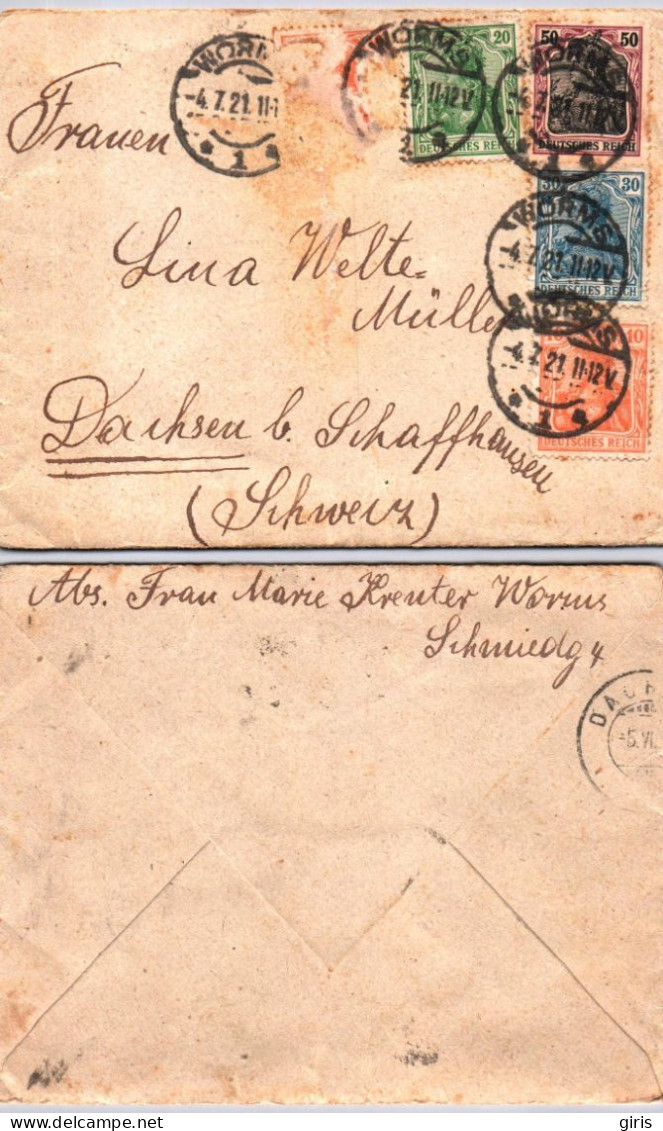 Allemagne - Lettre Poststempel Worms 1921 - Andere & Zonder Classificatie