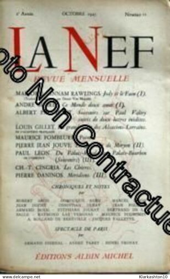Nef(La) N° 11 Du 31/10/1945 - Marjorie Kinnam Rawlings - Jody Et Le Faon (I) Andre Suares - Ce Monde Doux Amer (I) Alber - Unclassified