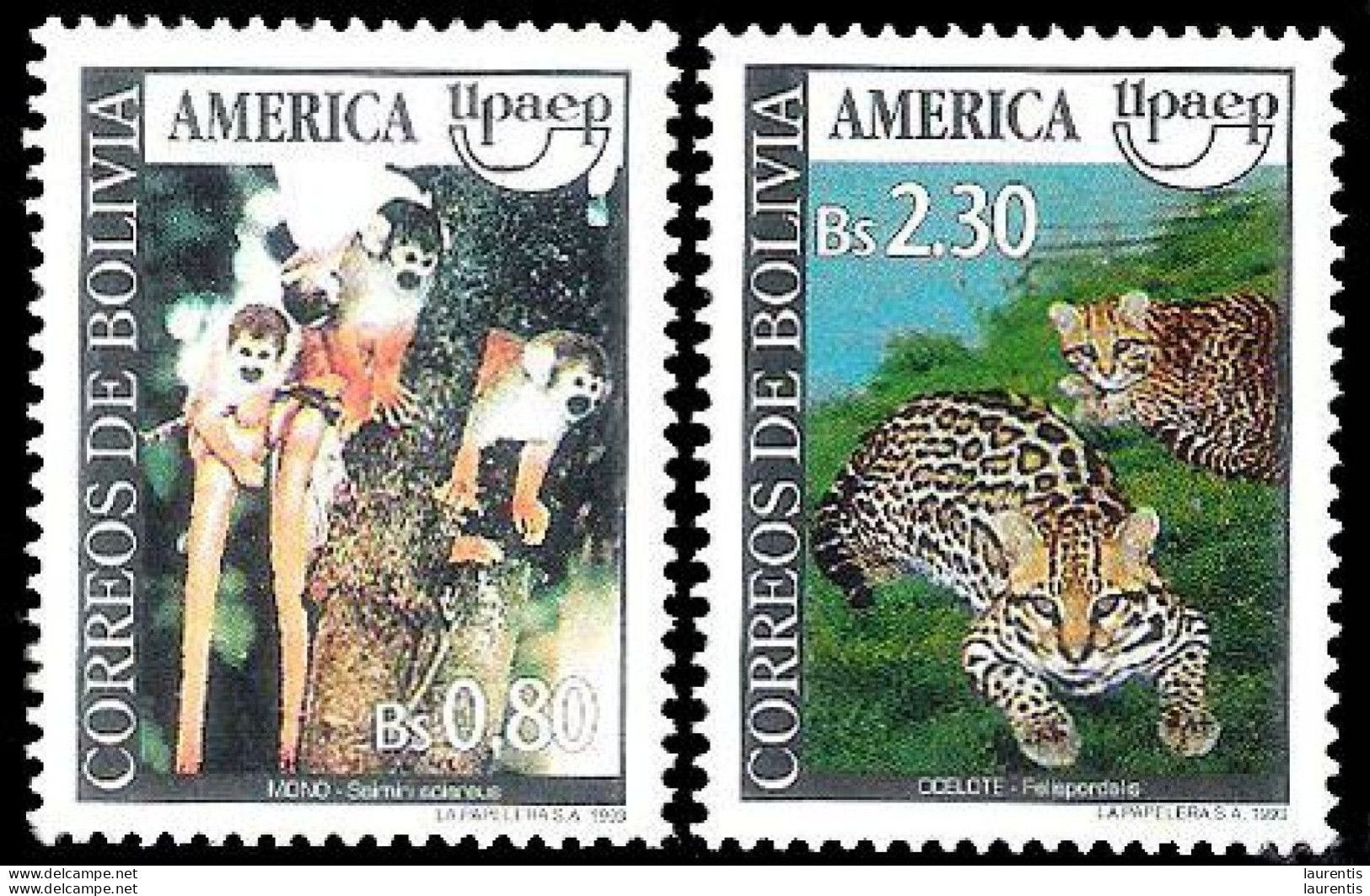 18324. Felins - UPAEP - Bolivia Yv 836-37 - MNH - 1,75 (7) - Big Cats (cats Of Prey)