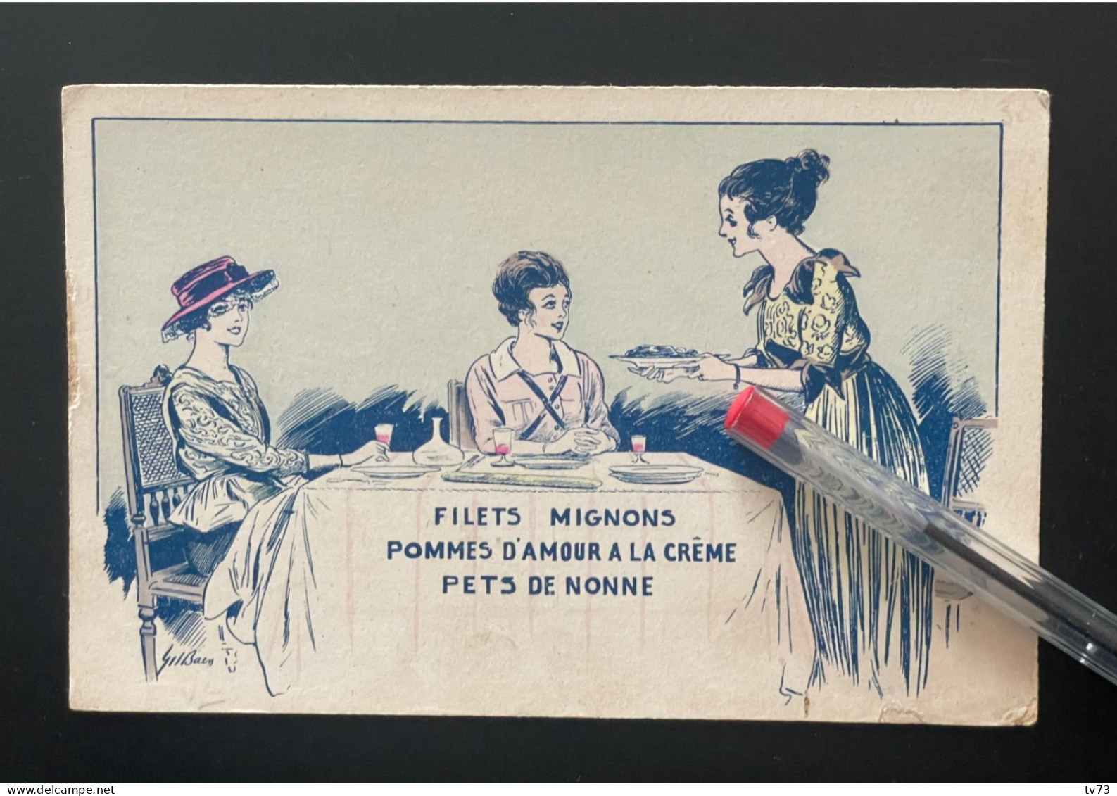 V177R - GILBAIN - Filets Mignons Pommes D'Amour à La Crème Et Pets De Nonne - Illustateur Humour - Other & Unclassified