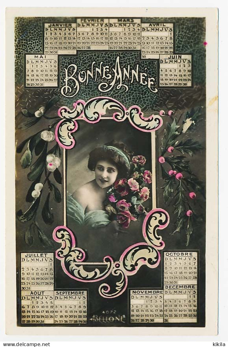 CPA  Calendrier 1911 (10) Jeune Femme  Roses  Gui  Houx  Bonne Année - New Year