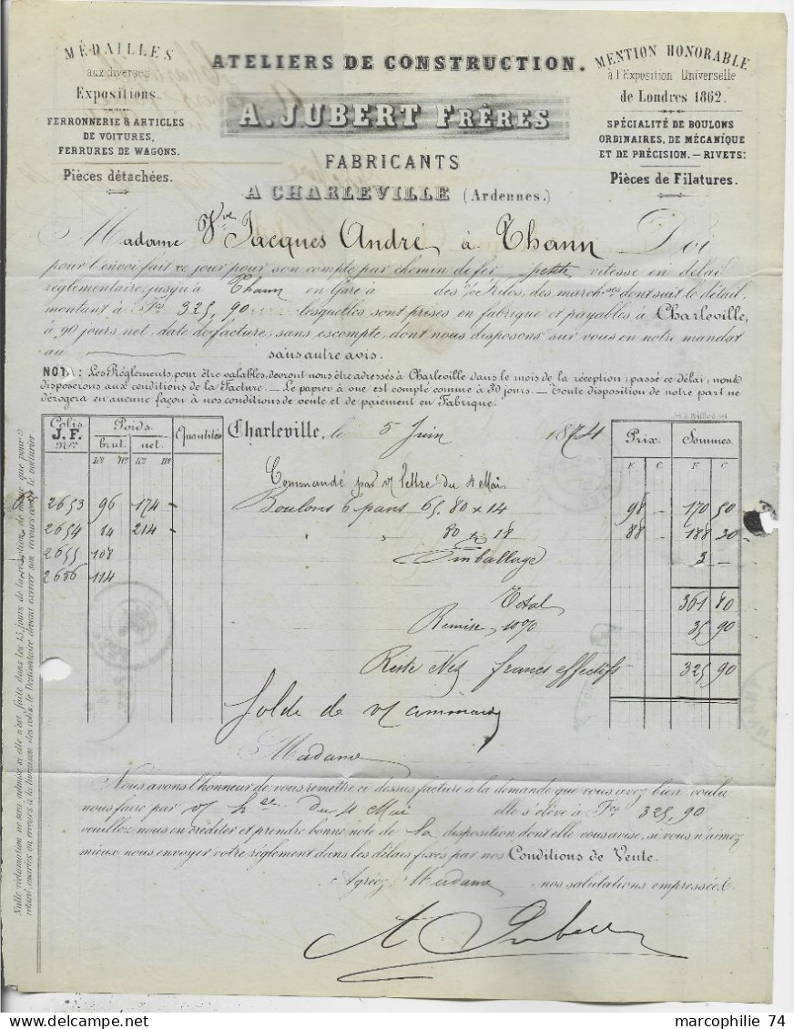 FRANCE CERES 40C GC 898 TYPE CHARLEVILLE 9 JUIN 1874 ARDENNES POUR THANN ALSACE + BUREAU PASSE AU DOS 2351 - 1849-1876: Période Classique