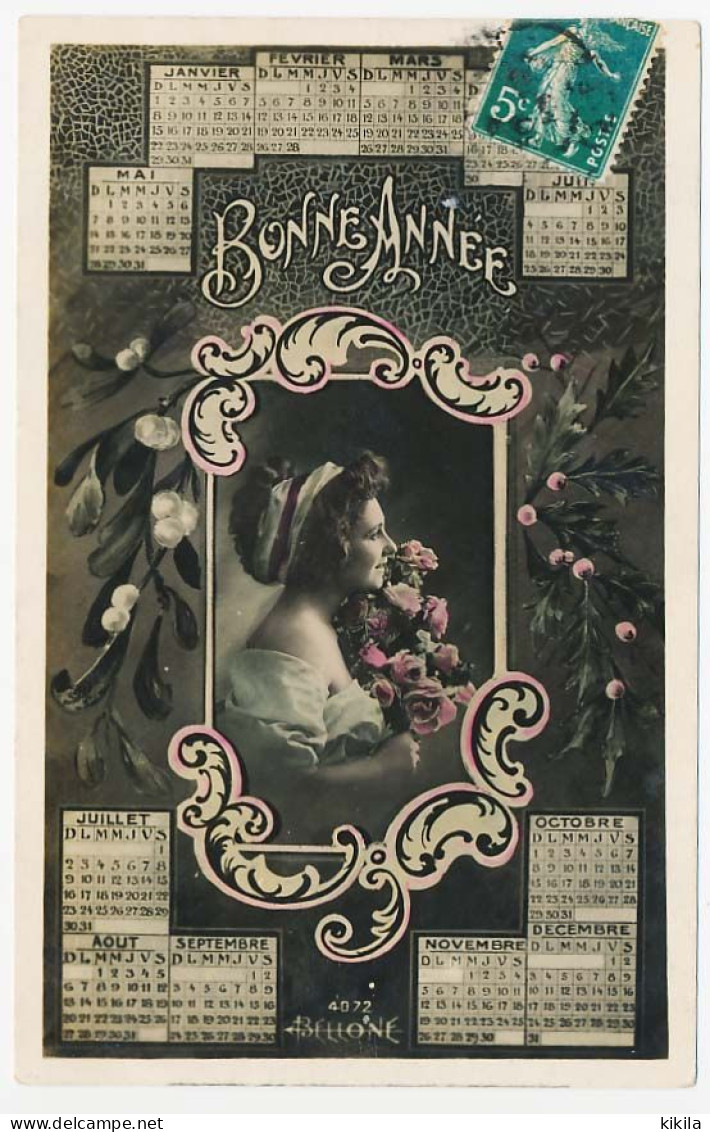 CPA  Calendrier 1911 (11) Jeune Femme  Roses  Gui  Houx  Bonne Année - Nouvel An