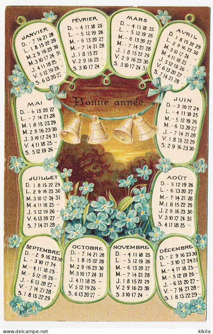 CPA Calendrier Gaufrée 1906 (5) Bonne Année  Cloches Fleurs Bleues - New Year
