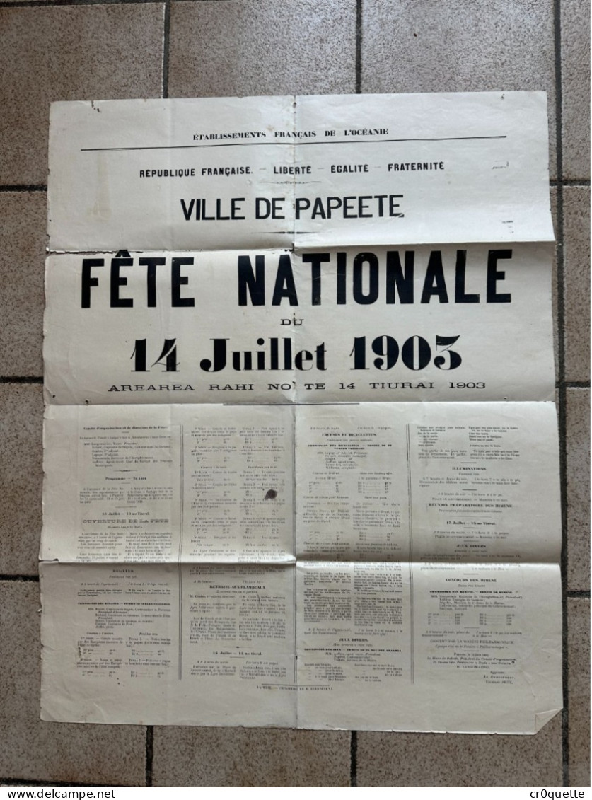 TAHITI - PAPEETE / AFFICHE FÊTE NATIONALE Du 14 JUILLET 1903 - Historical Documents