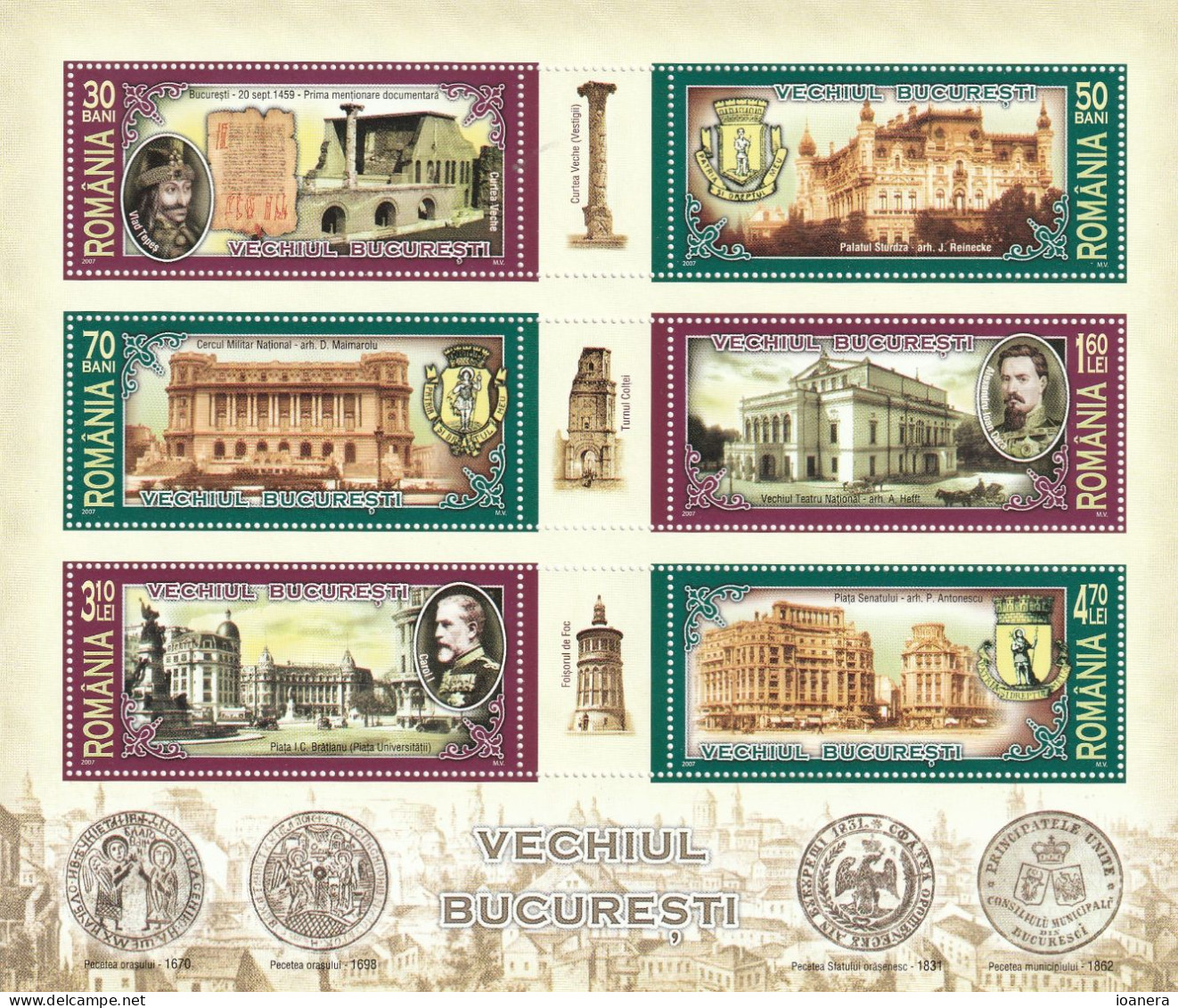 Romania 2007 - The Old Bucharest , Perforate, Souvenir Sheet ,  MNH ,Mi.Bl.397 - Unused Stamps