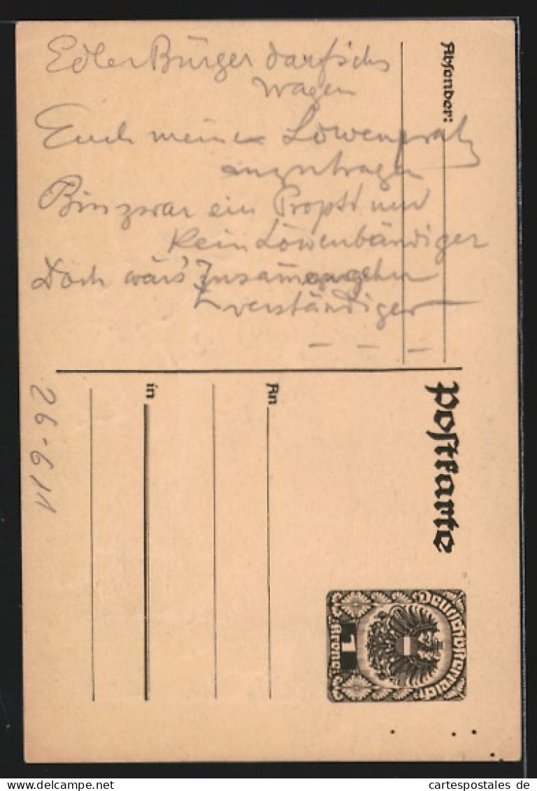 Künstler-AK Handgemalt: Ritter Trinkt Zusammen Mit Löwen  - 1900-1949