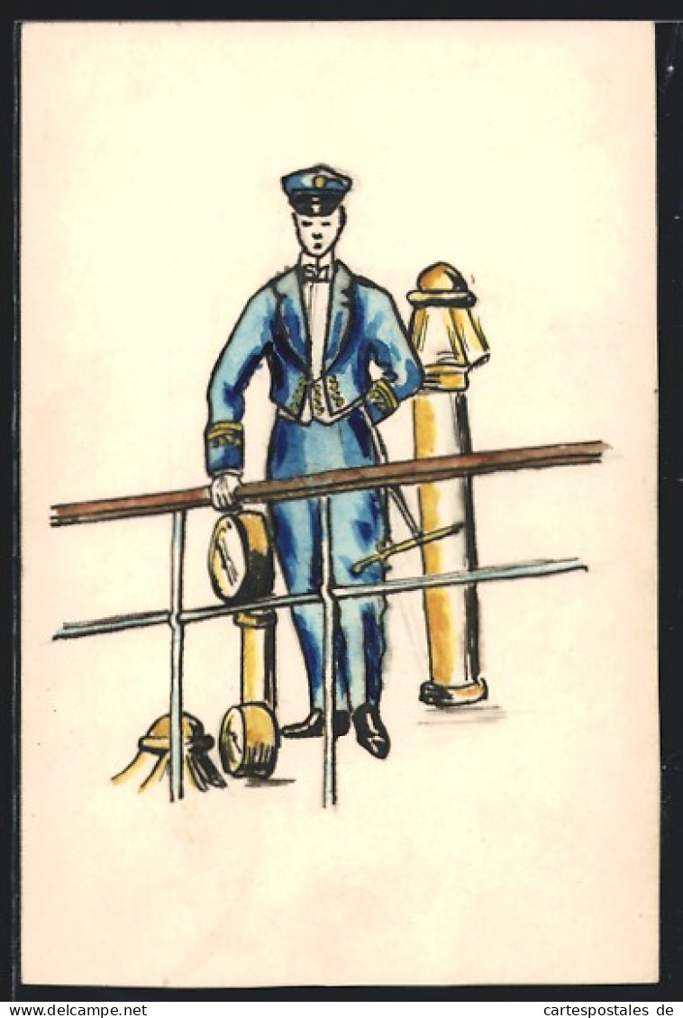 Künstler-AK Handgemalt: Marineoffizier In Galauniform  - 1900-1949