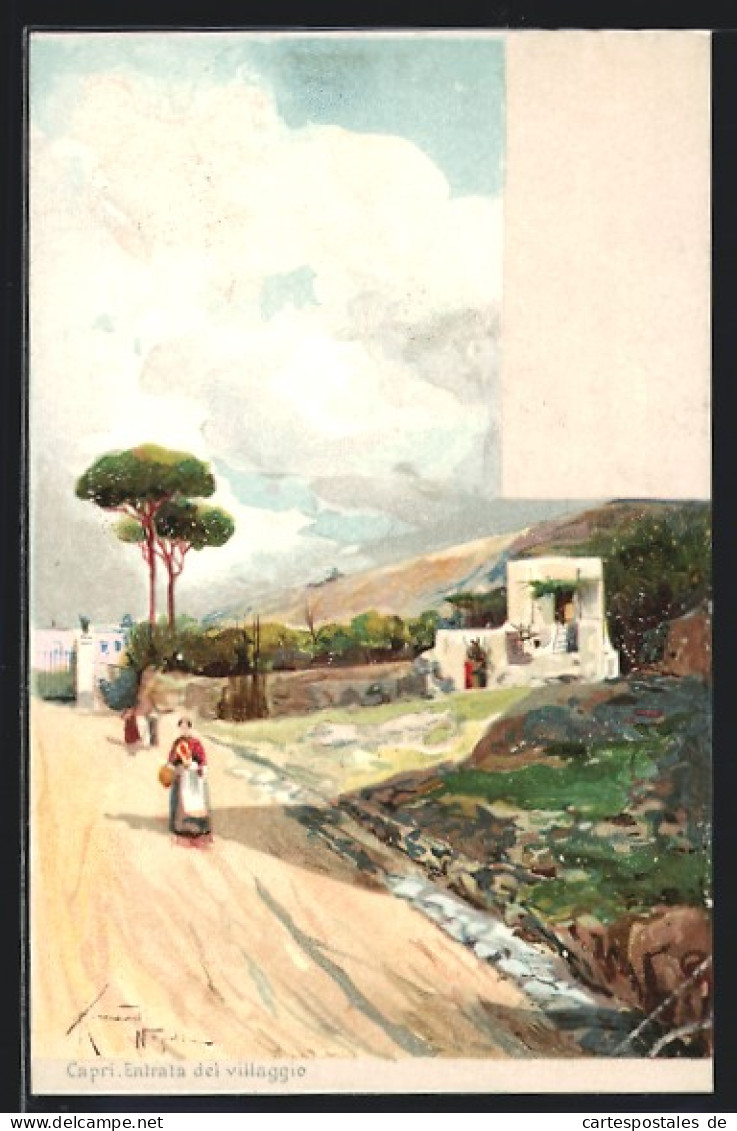 Lithographie Capri, Entrata Del Villaggio  - Autres & Non Classés