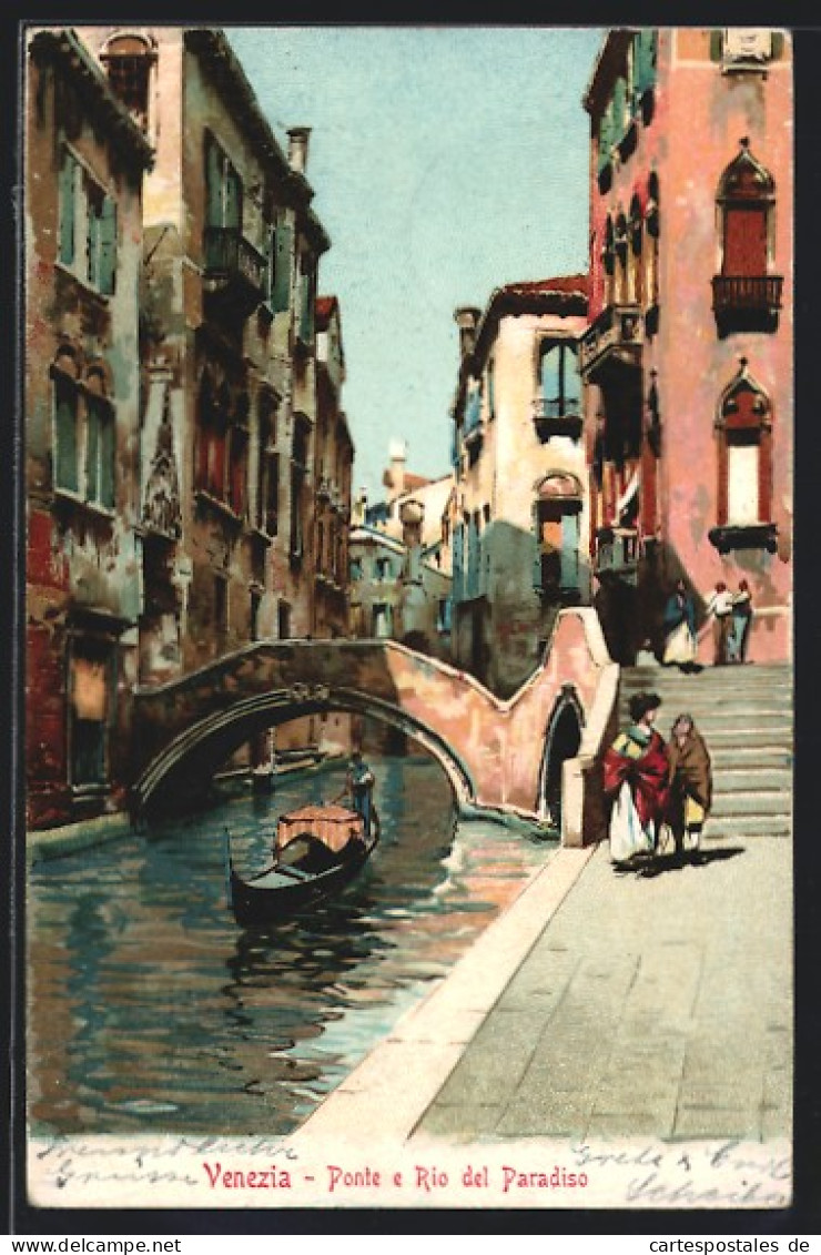 Cartolina Venezia, Ponte E Rio Del Paradiso, Gondelehre Unter Bogen-Brücke  - Venezia (Venice)