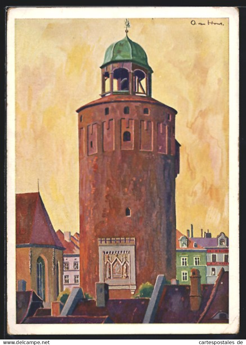 Künstler-AK Görlitz, Blick Zum Dicken Turm  - Goerlitz