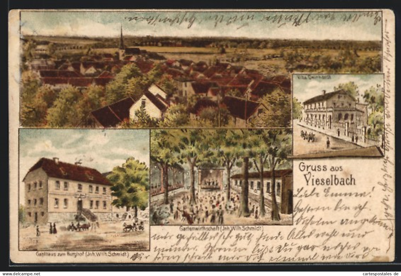 Lithographie Vieselbach, Gasthaus Zum Burghof, Villa Deinhardt  - Other & Unclassified