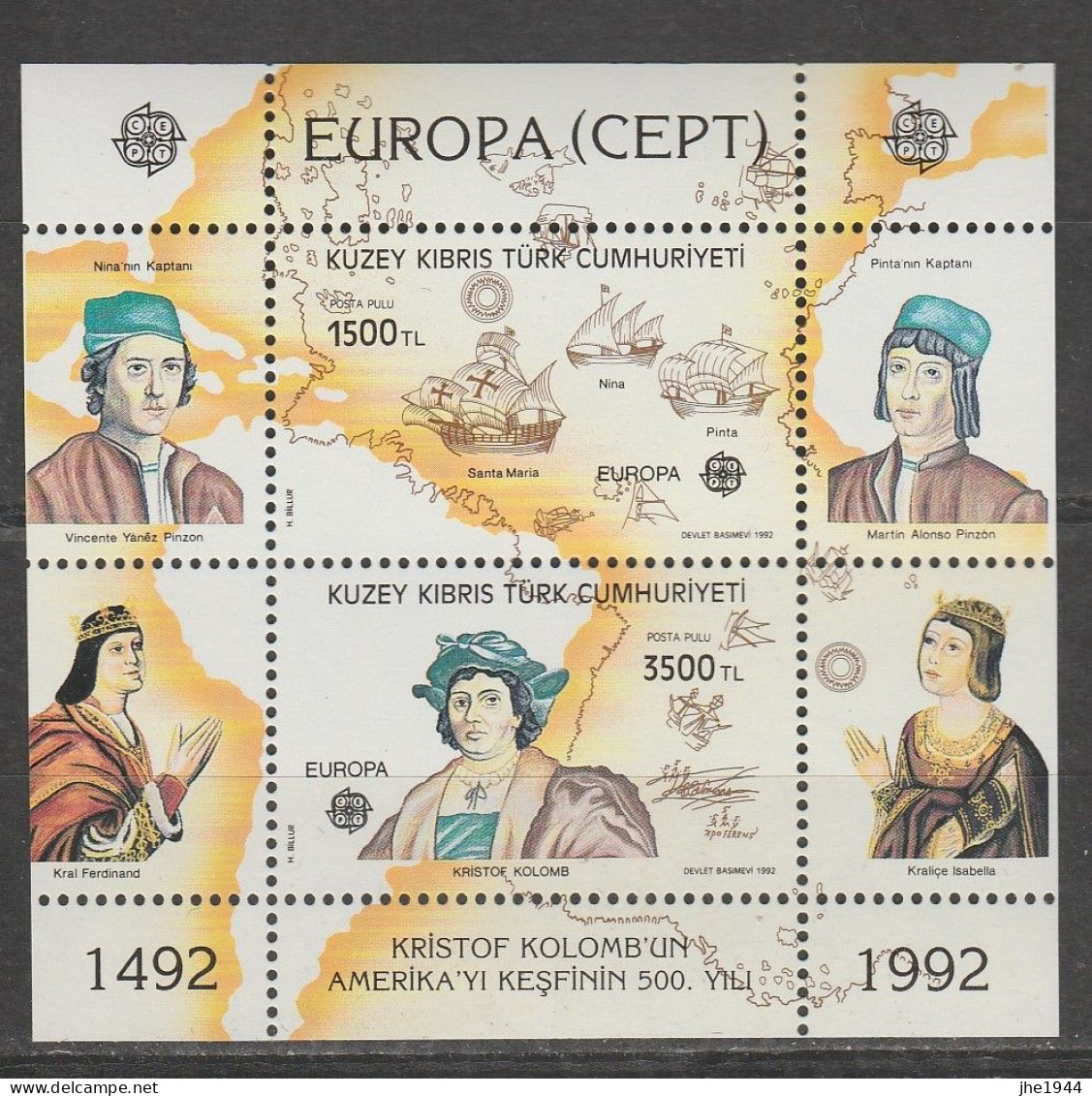 Europa 1992 Découverte Amérique Christophe Colomb Voir liste des timbres à vendre **