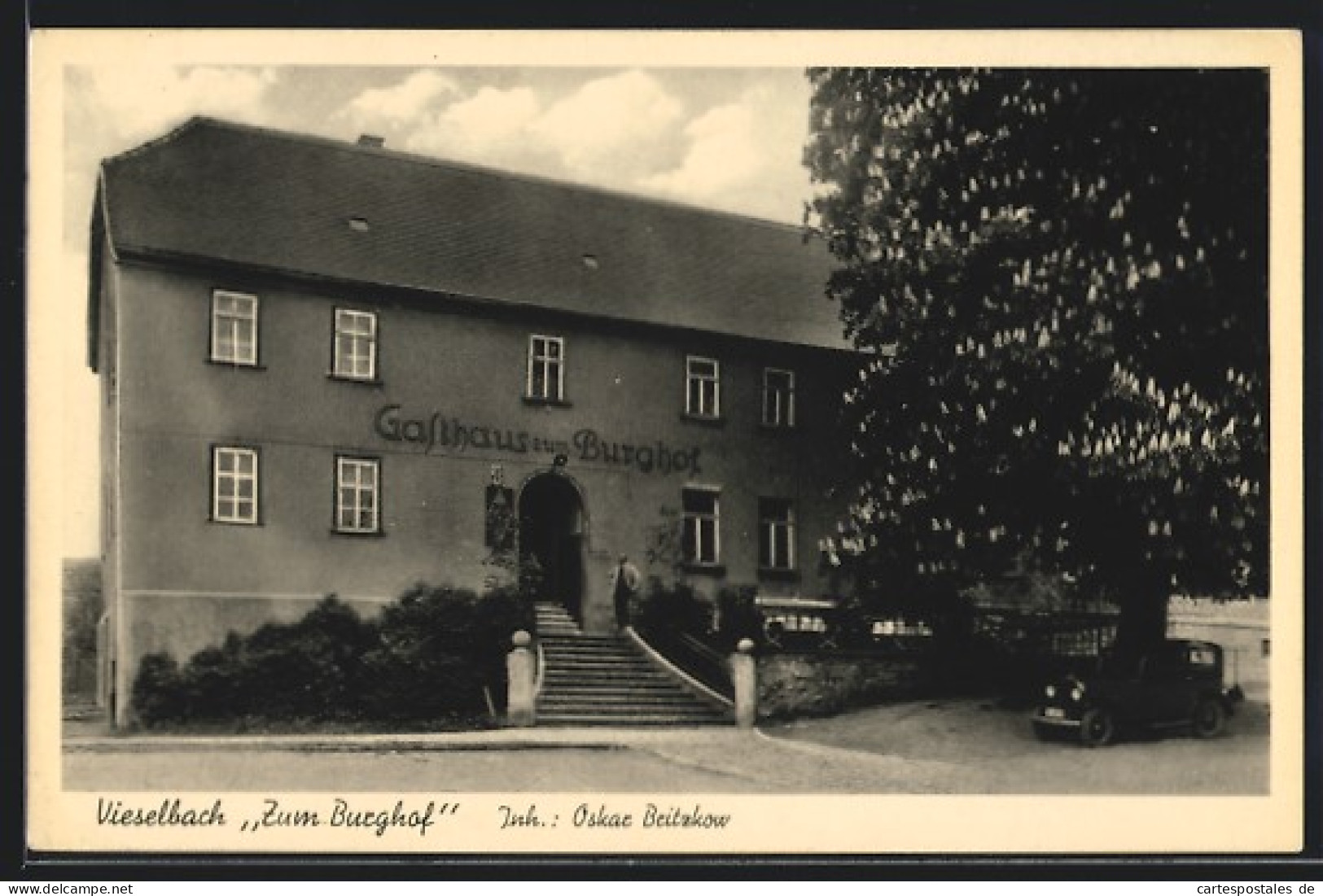 AK Vieselbach, Gast- Und Logierhaus Zum Burghof Mit Baum U. Auto  - Other & Unclassified
