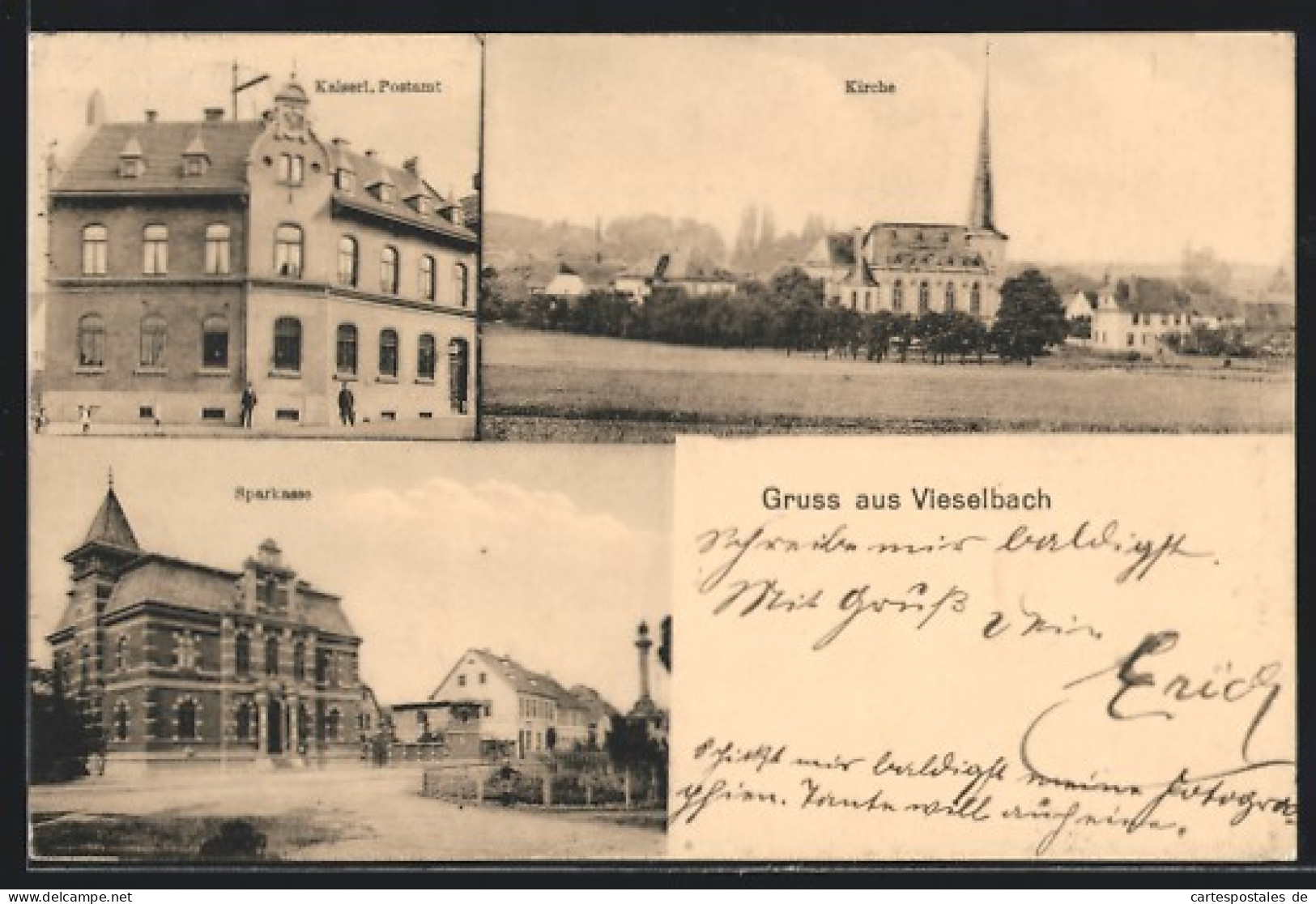 AK Vieselbach, Sparkasse, Kaiserl. Postamt, Kirche  - Autres & Non Classés