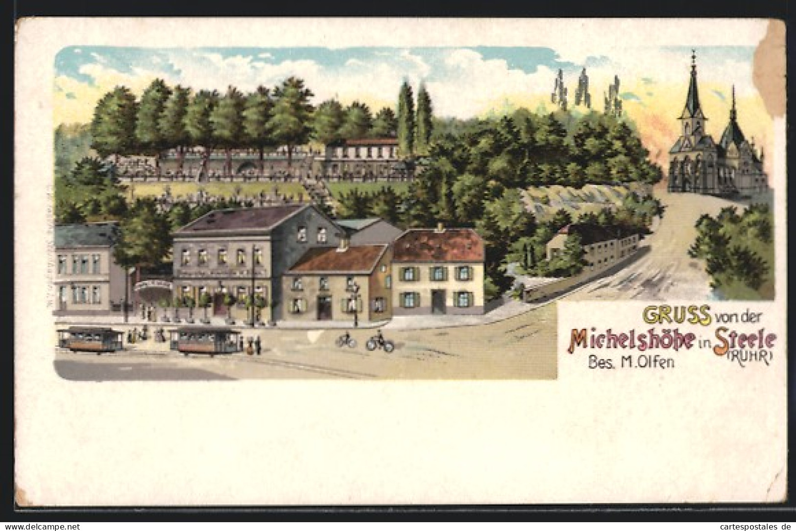 Lithographie Steele /Ruhr, Gasthaus Michelshöhe Von M. Olfen  - Other & Unclassified