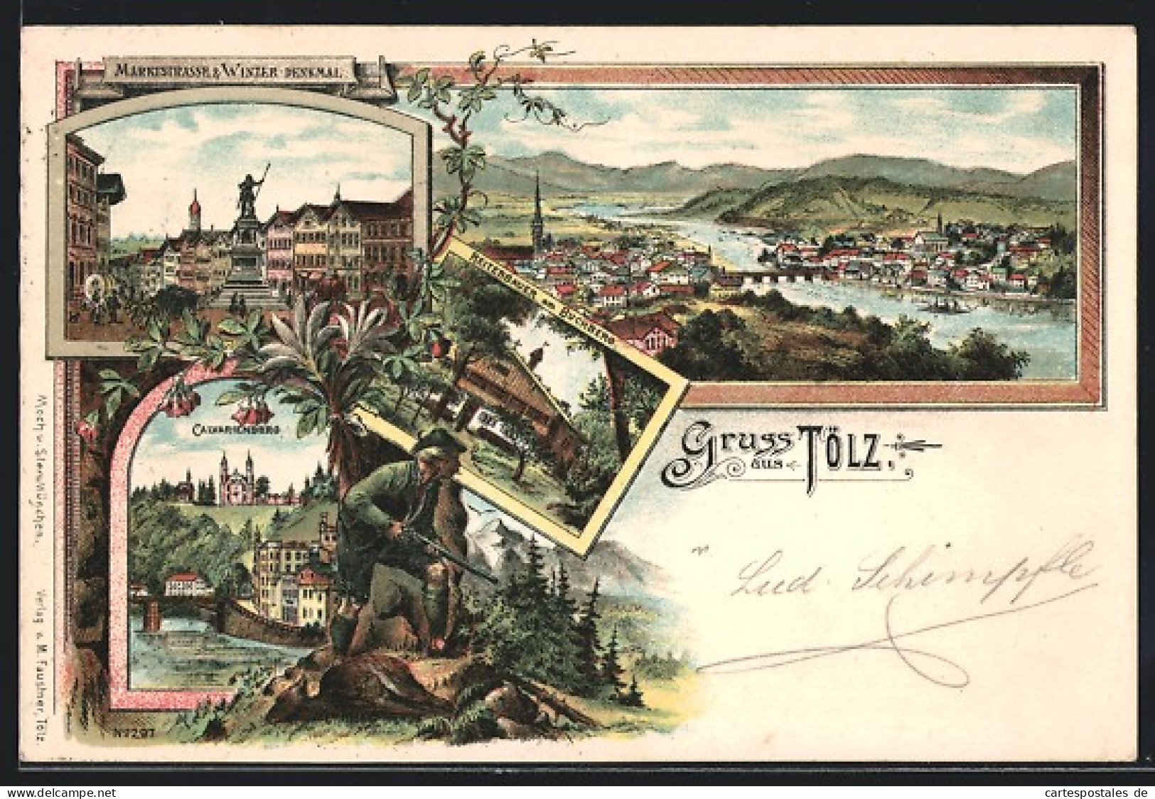 Lithographie Tölz, Gasthaus Reiterbauer Am Buchberg, Marktstrasse & Winzer-Denkmal, Calvarienberg  - Reit Im Winkl