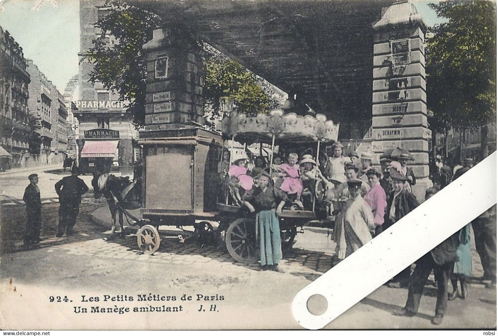 75 Paris, Les Petits Métiers Hauser, J.H. N° 924,  Un Manège Amulant (colorisée),  D5332 - Petits Métiers à Paris