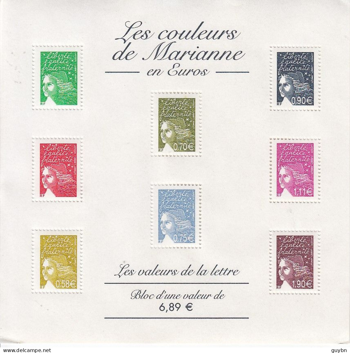 BF N° 67 .. 2001 - Les Couleurs De Marianne En Euros - Neuf N** - Sans Charnière - Vendu Sous La Valeur Faciale. - Mint/Hinged