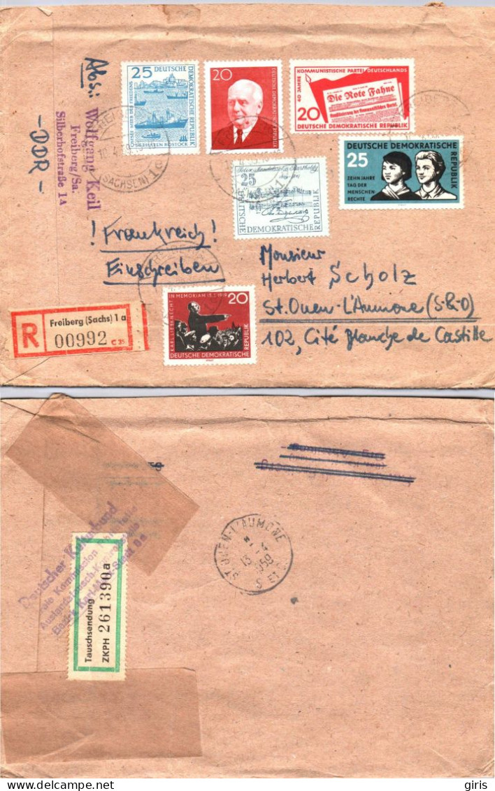 Allemagne - Lettre Einschreiben Freiberg (Sachs) 1 00992 - 1959 - Tauschsendung - Deutscher Kulturbund - Autres & Non Classés