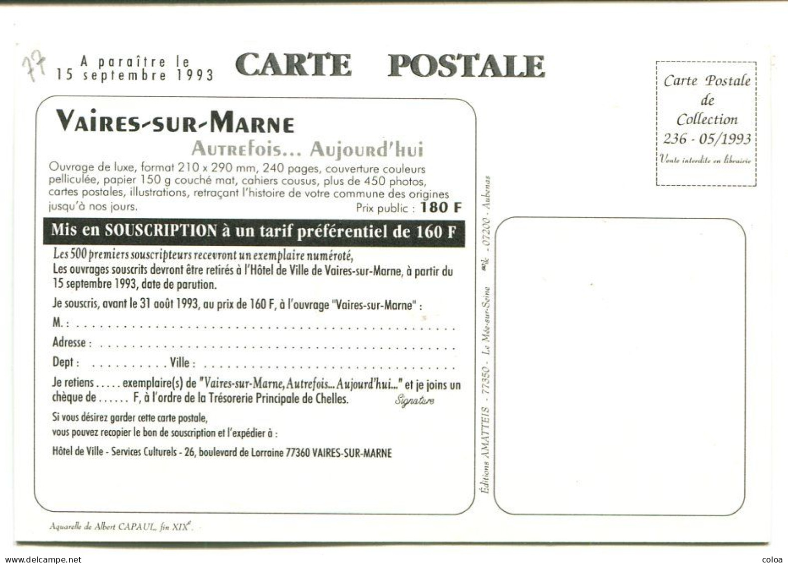 VAIRES Sur MARNE Autrefois Aujourd'hui Souscription 1993 - Vaires Sur Marne