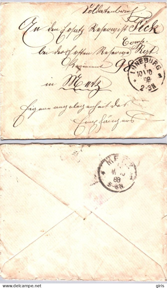 Allemagne - Lettre Poststempel Lüneburg 1888 - Metz 1888 - Autres & Non Classés