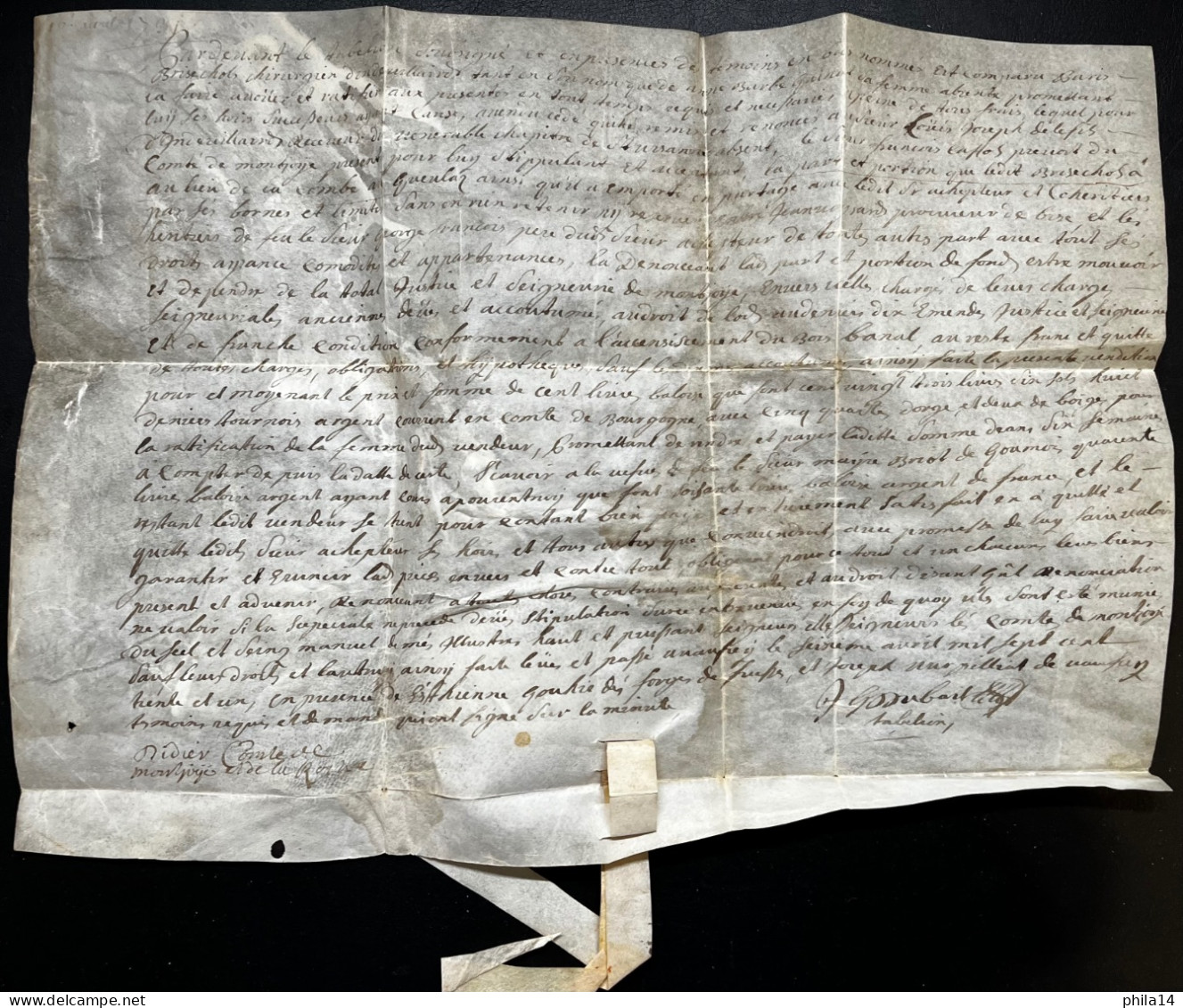 PARCHEMIN EN PEAU / 16 AVRIL 1731 / SIGNE DIDIER COMTE DE MONTJOYE / GOMBART / EVOCATION COMTE DE BOURGOGNE 35 X 26 Cm - Manuskripte