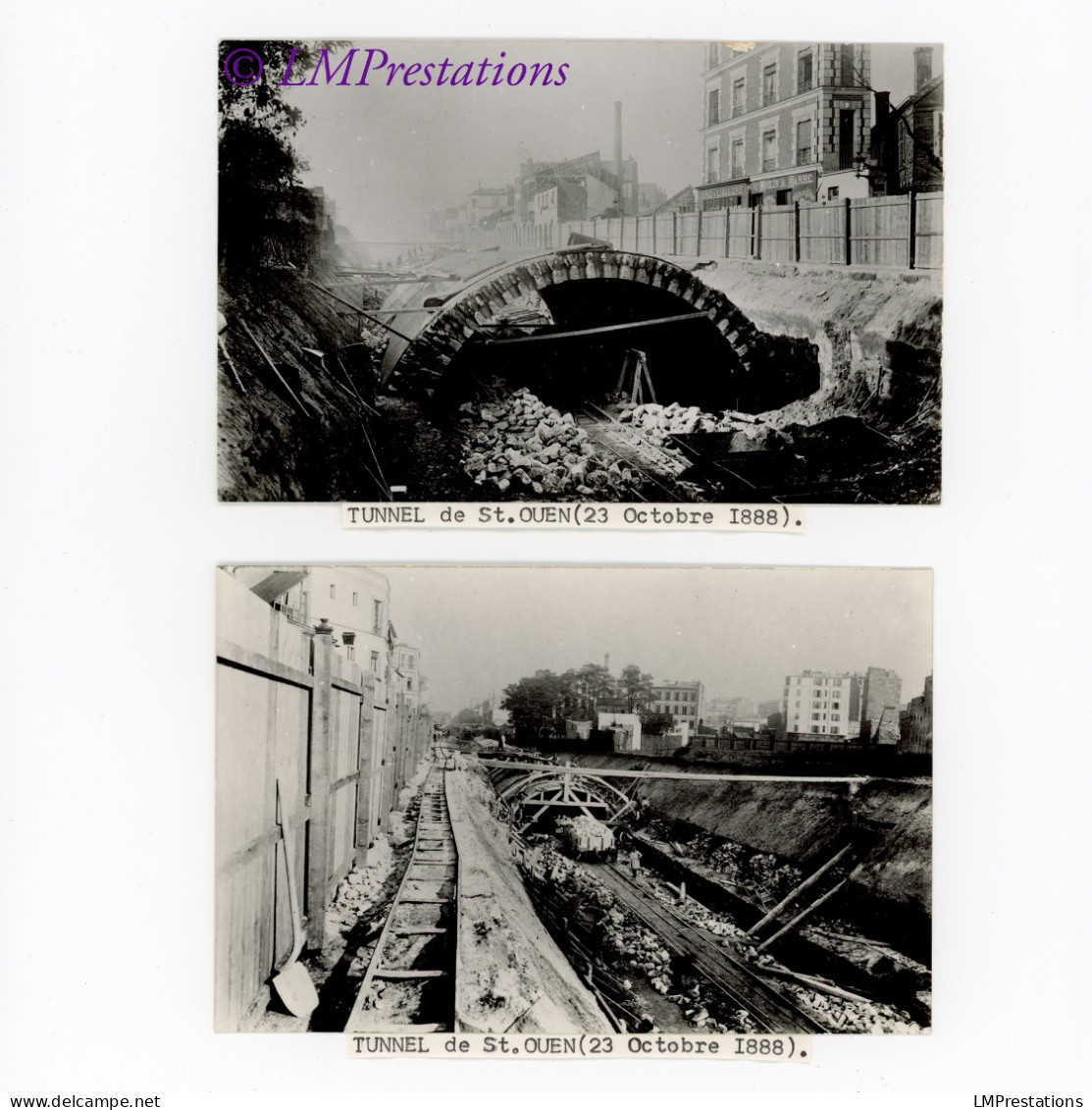 Photo Tunnel Porte Saint Ouen Chemin Fer Petite Ceinture En Construction 1888 Paris Seine 75 France Train Gare Ville - Trains